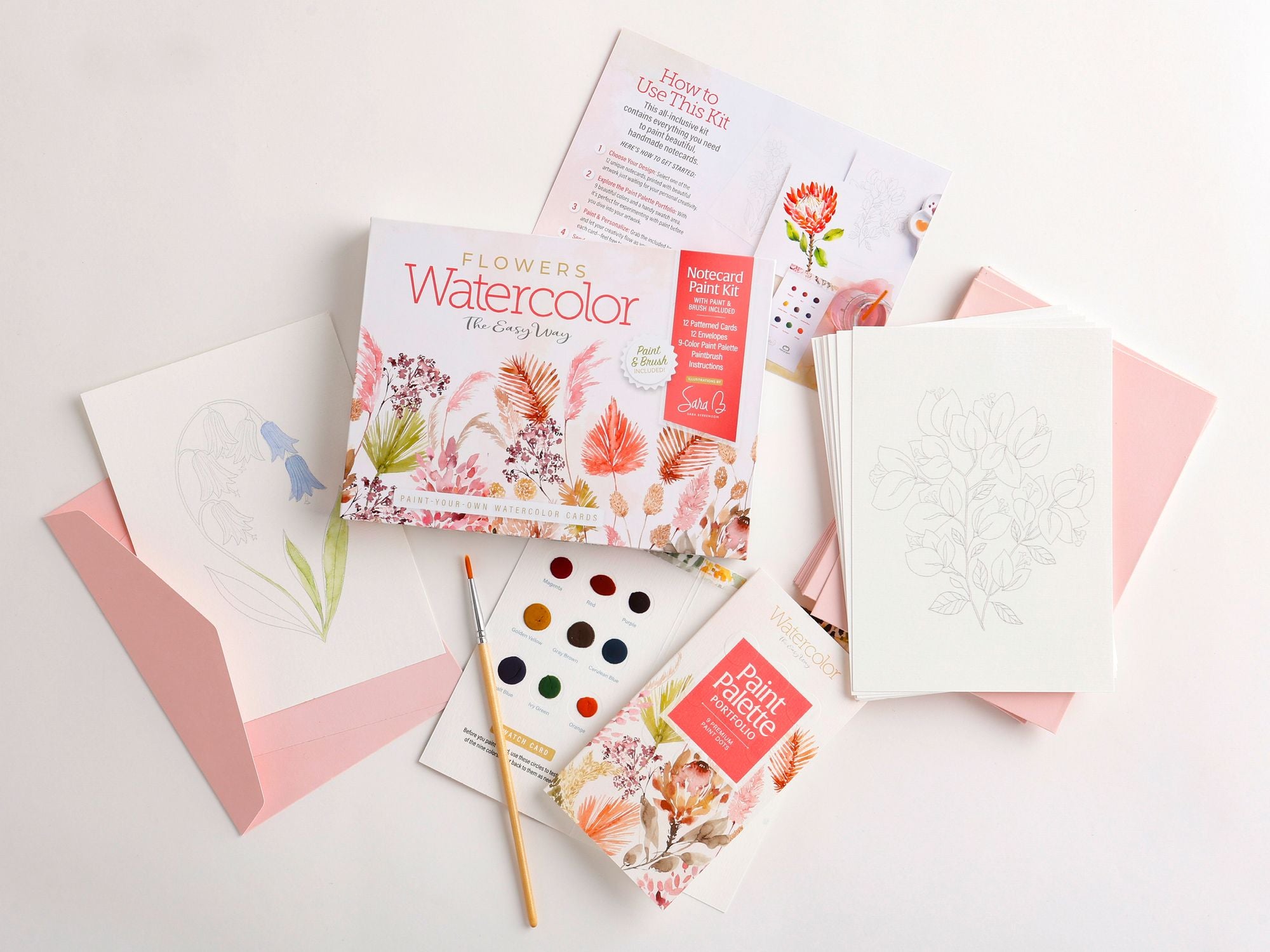Watercolor the Easy Way Paint-Your-Own Watercolor Cards Flowers: Notecard Paint Kit with Paint and Brush Included