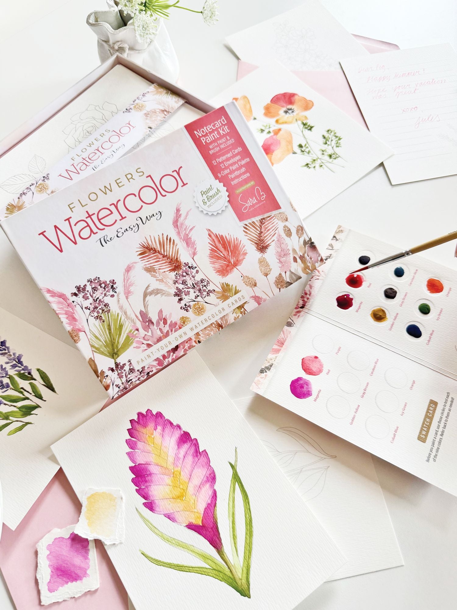 Watercolor the Easy Way Paint-Your-Own Watercolor Cards Flowers: Notecard Paint Kit with Paint and Brush Included