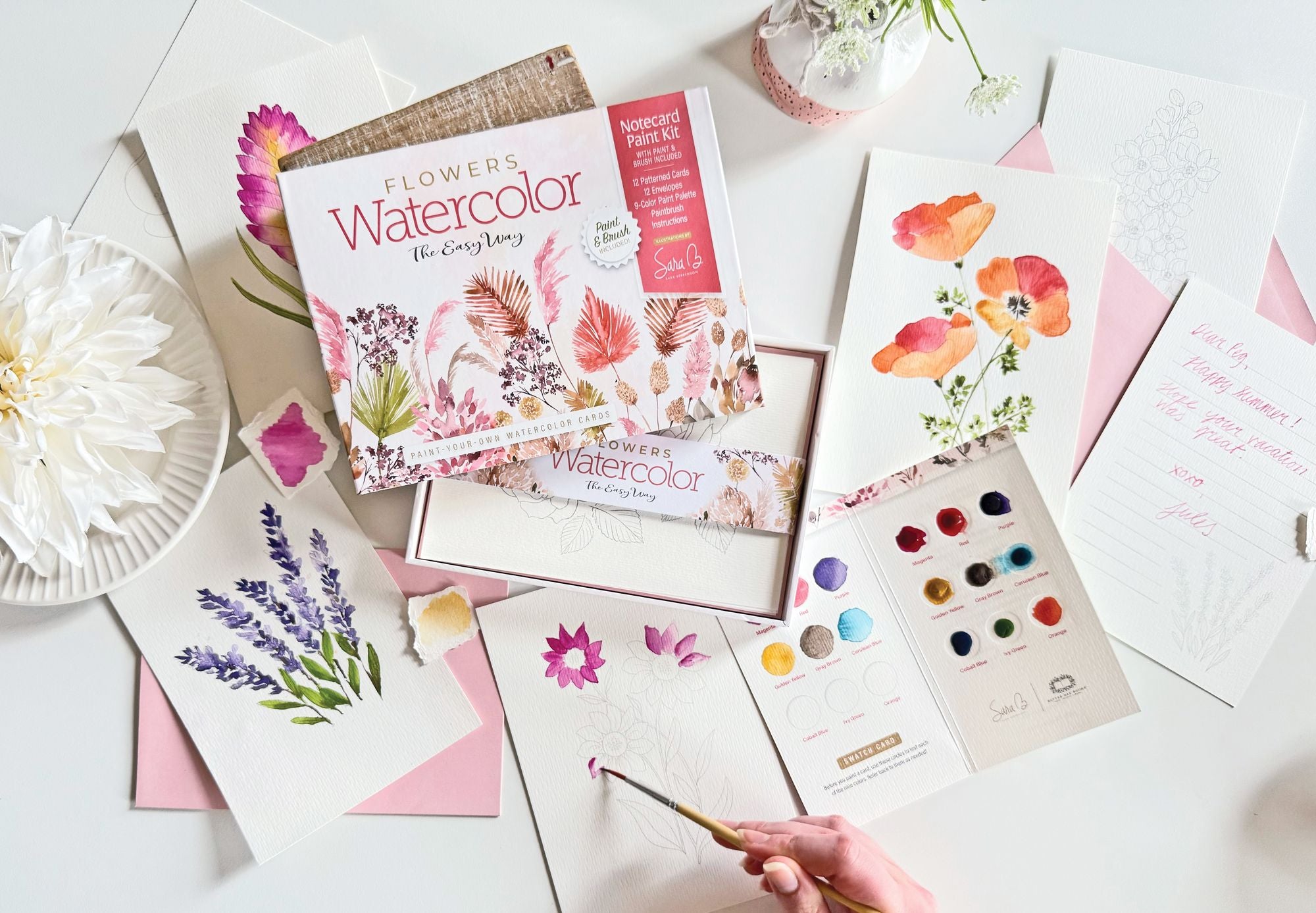Watercolor the Easy Way Paint-Your-Own Watercolor Cards Flowers: Notecard Paint Kit with Paint and Brush Included