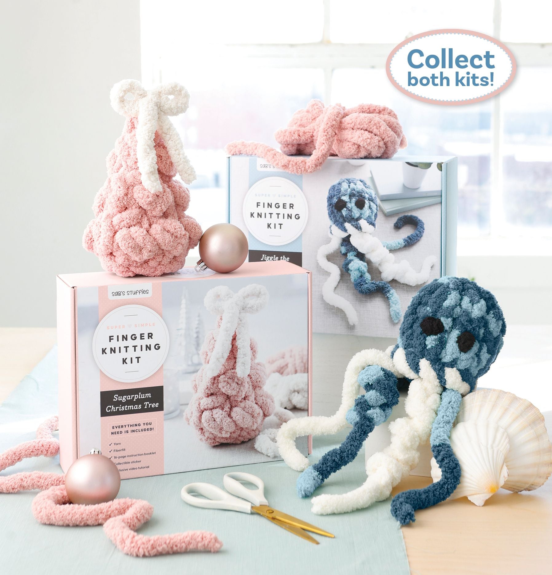 Super Simple Finger Knitting Kit Jiggle the Jellyfish: Everything You Need Is Included: Chunky Yarn, Fiberfill, Instruction Booklet, Exclusive Step-by-Step Video, and Collectible Sticker; Beginner Friendly!