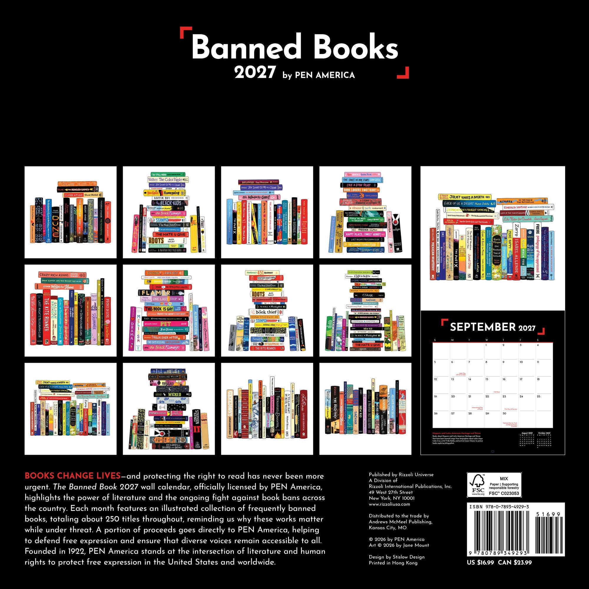 2027 Banned Books Wall Calendar By Pen America