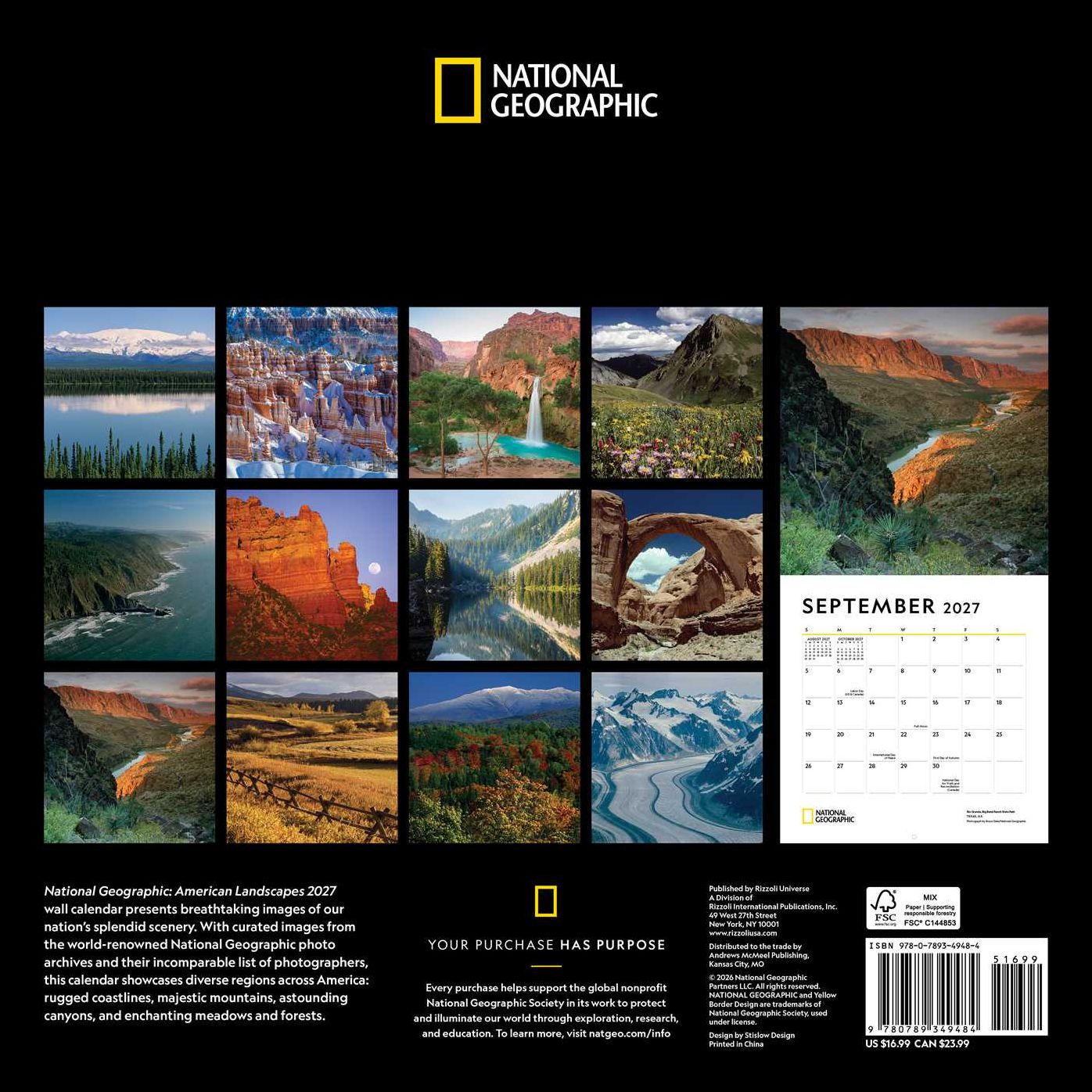 2027 National Geographic: American Landscapes Wall Calendar