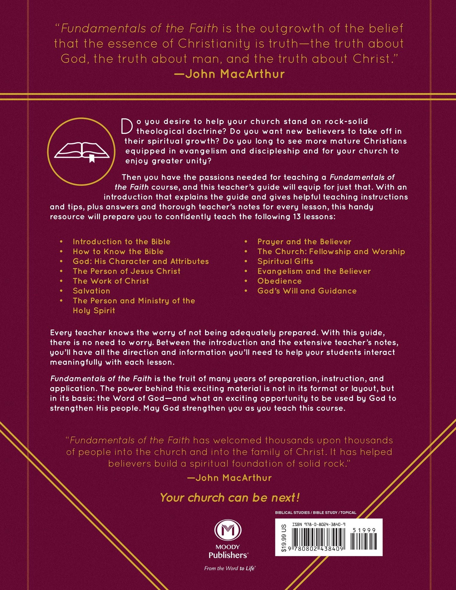 Fundamentals of the Faith Teacher's Guide: 13 Lessons to Grow in the Grace and Knowledge of Jesus Christ