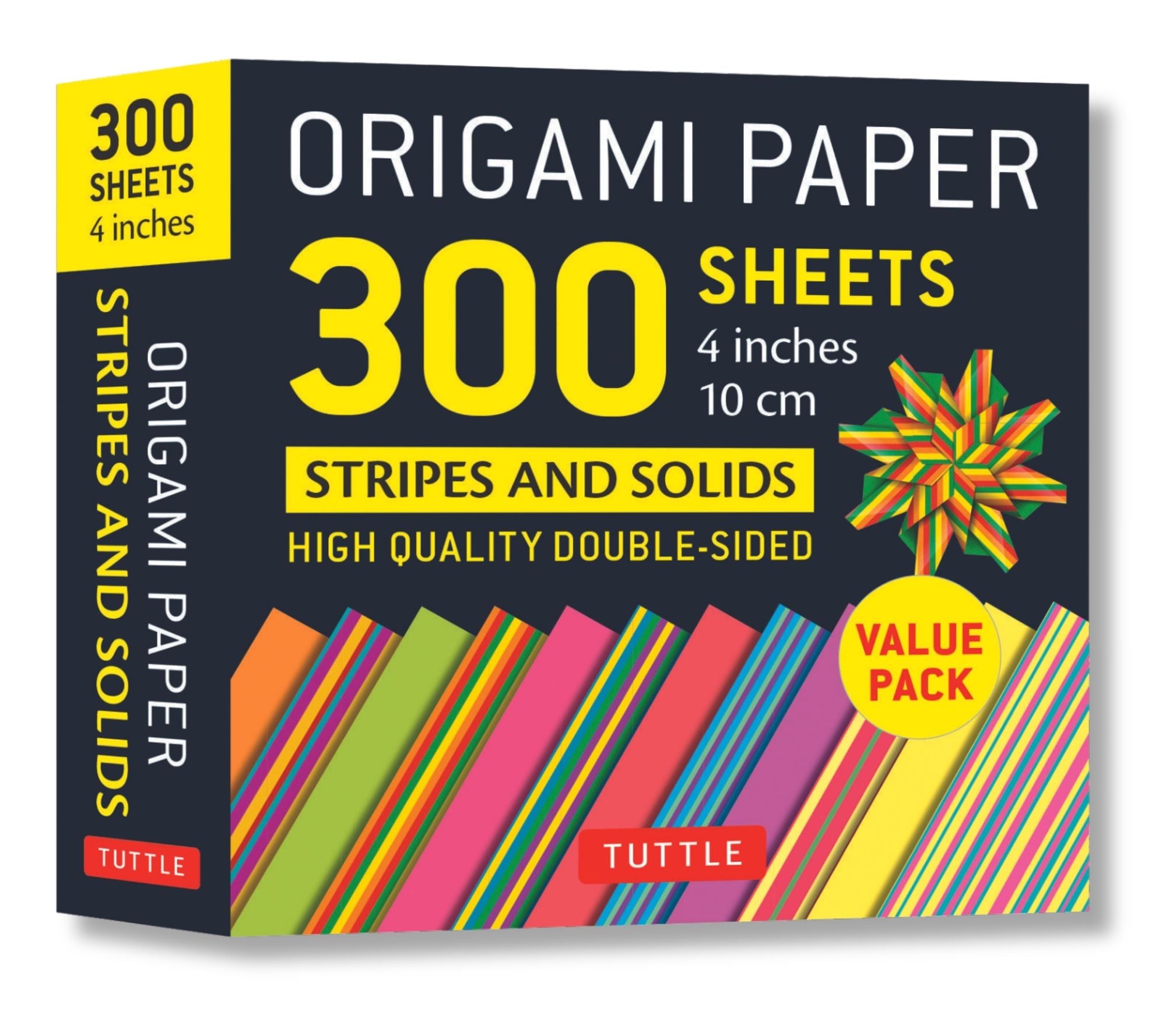 Origami Paper 300 sheets Stripes and Solids 4" (10 cm): Tuttle Origami Paper: Double-Sided Origami Sheets Printed with 12 Different Designs