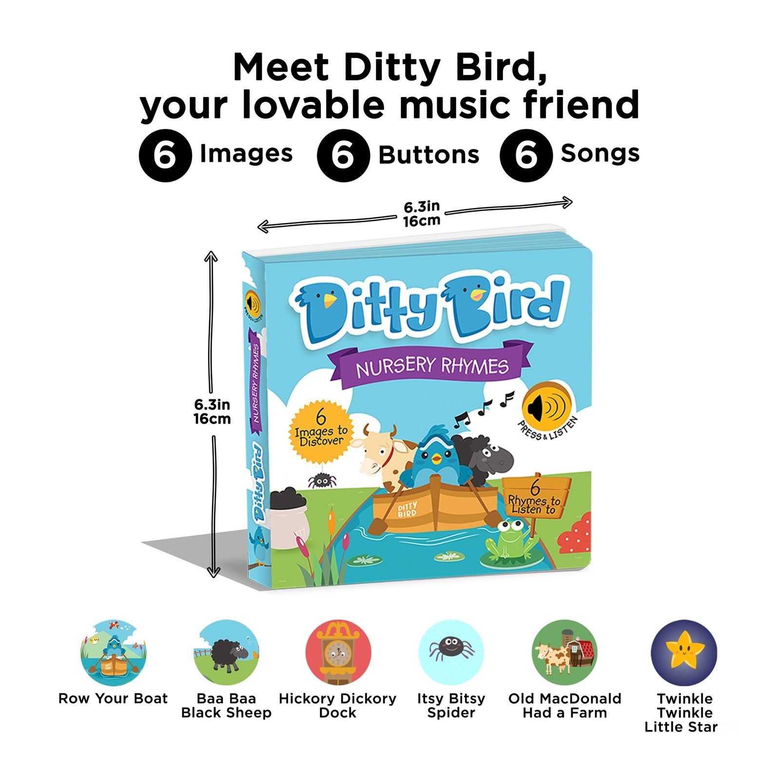 Ditty Bird Nursery Rhymes Interactive Musical Sound Book for toddlers 1- 3 Sing-Along boardbook for baby