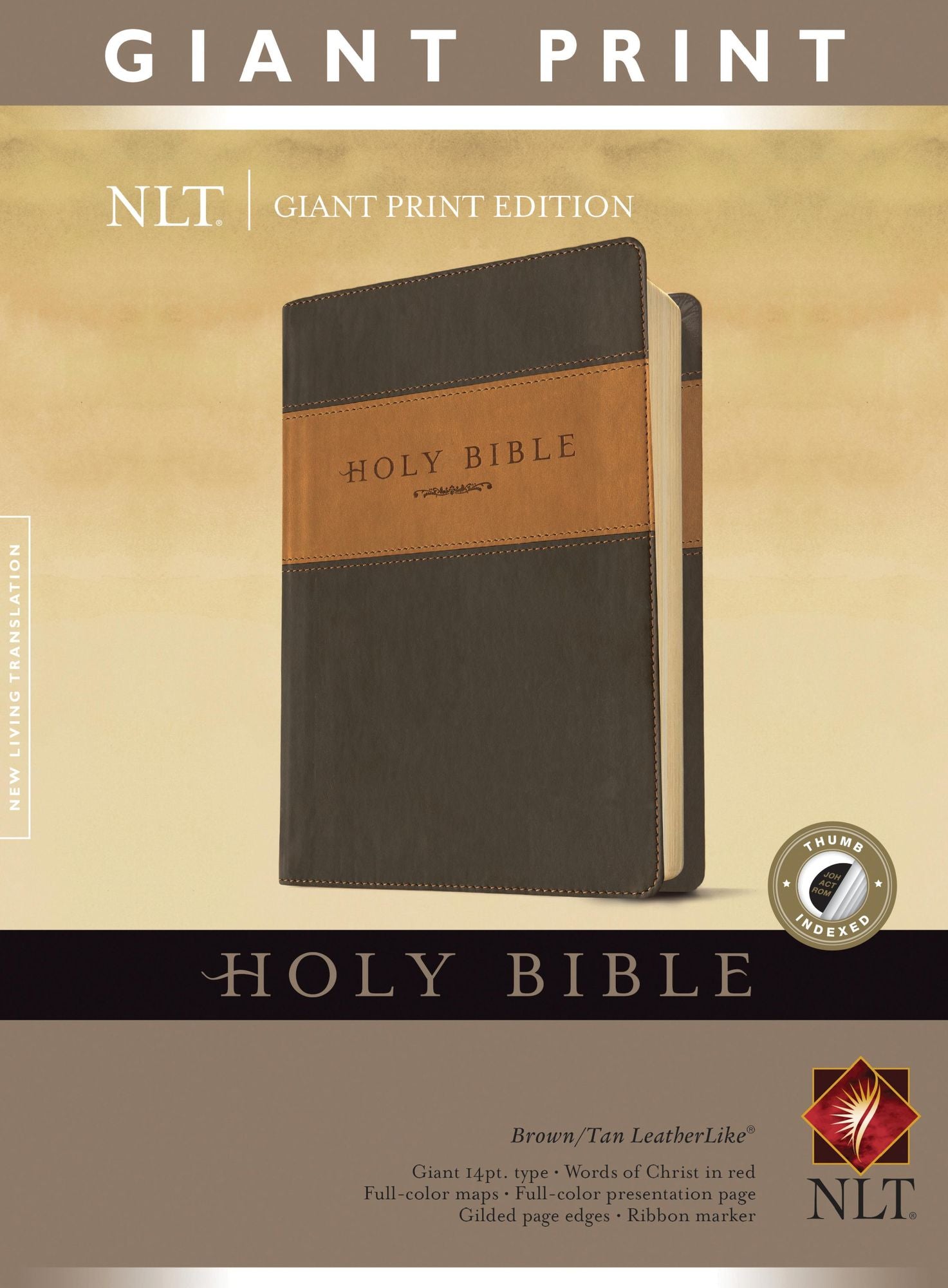 Holy Bible, Giant Print NLT, TuTone (LeatherLike, Brown/Tan, Indexed, Red Letter)