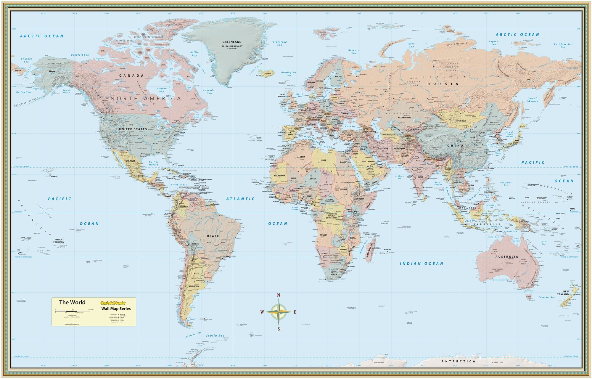 World Map Poster (32 x 50 inches) - Laminated: a QuickStudy Reference Tool