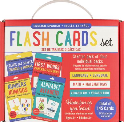 Bilingual Flash Cards - Alphabet, Colors & Shapes, First Words, and Numbers (English/Spanish) (Set of 4): Starter pack of four individual decks