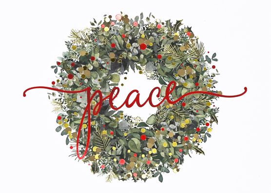 Wreath of Peace Deluxe Boxed Holiday Cards (20 Cards, 21 Self-Sealing Envelopes)