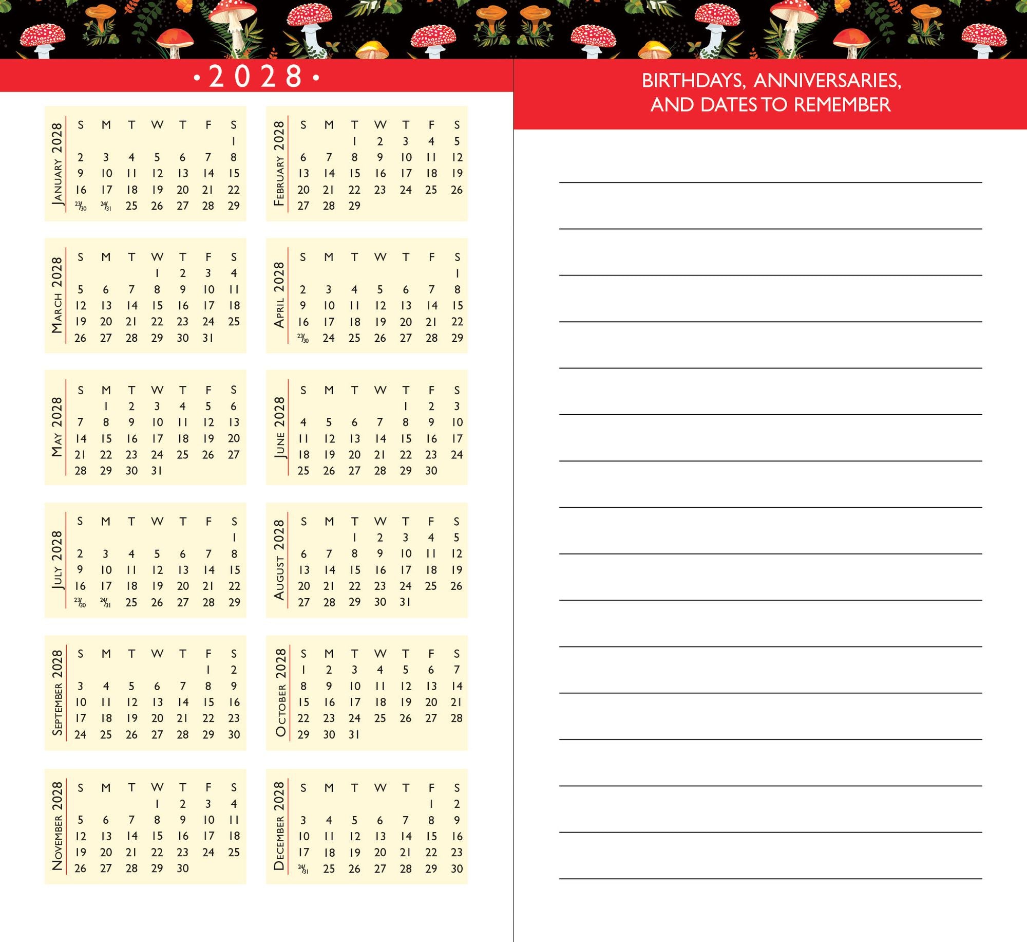 2026-2027 Mushrooms 2-Year Pocket Planner