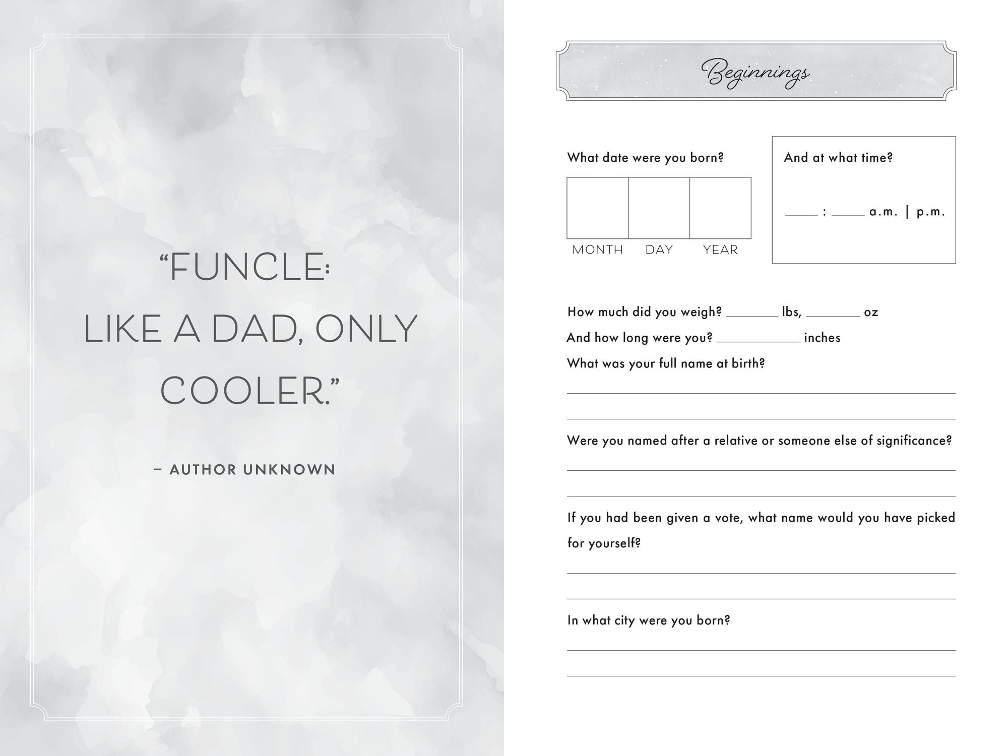 Uncle, I Want to Hear Your Story: An Uncle's Guided Journal to Share His Life & His Love