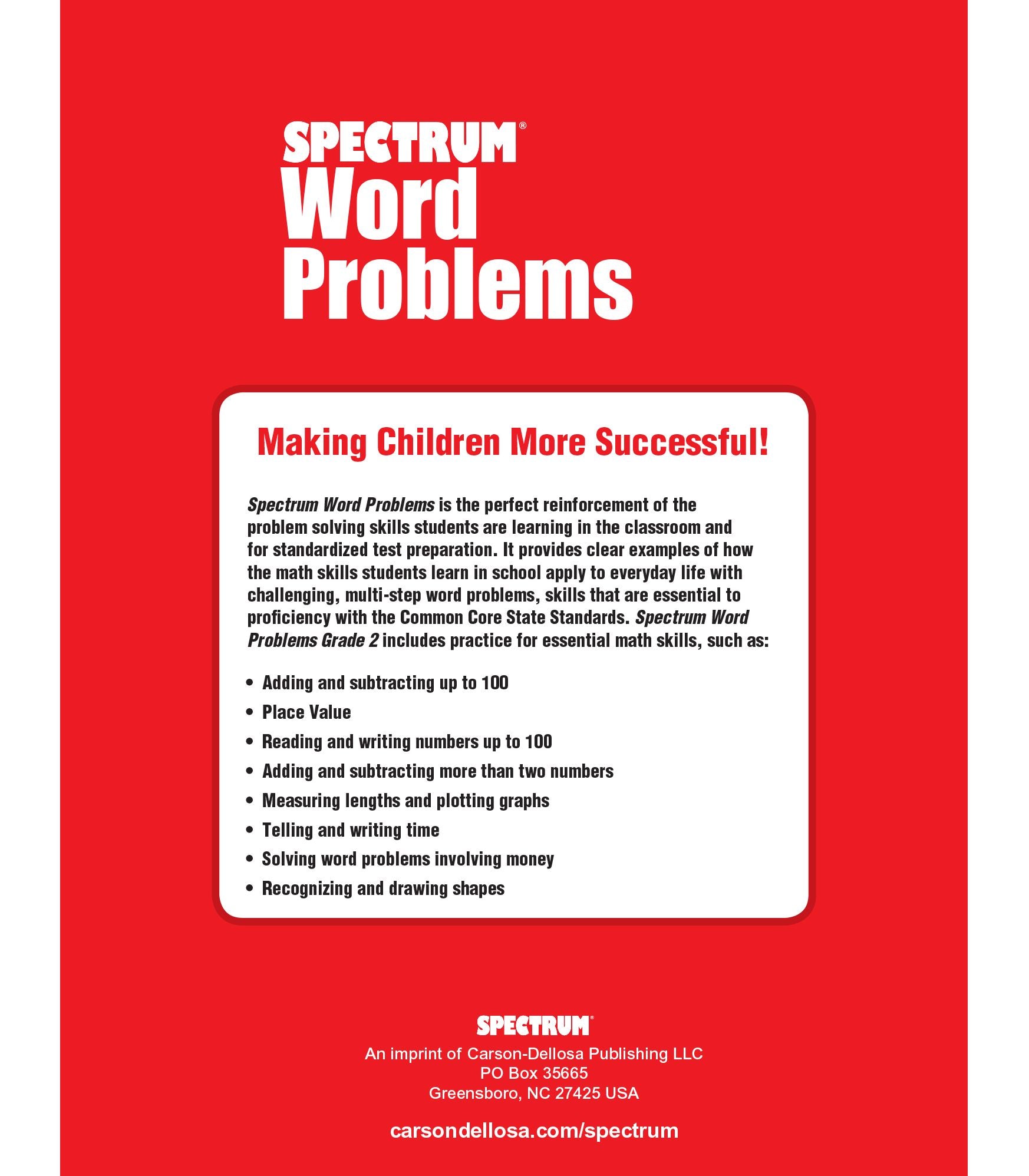 Spectrum Word Problems, Grade 2