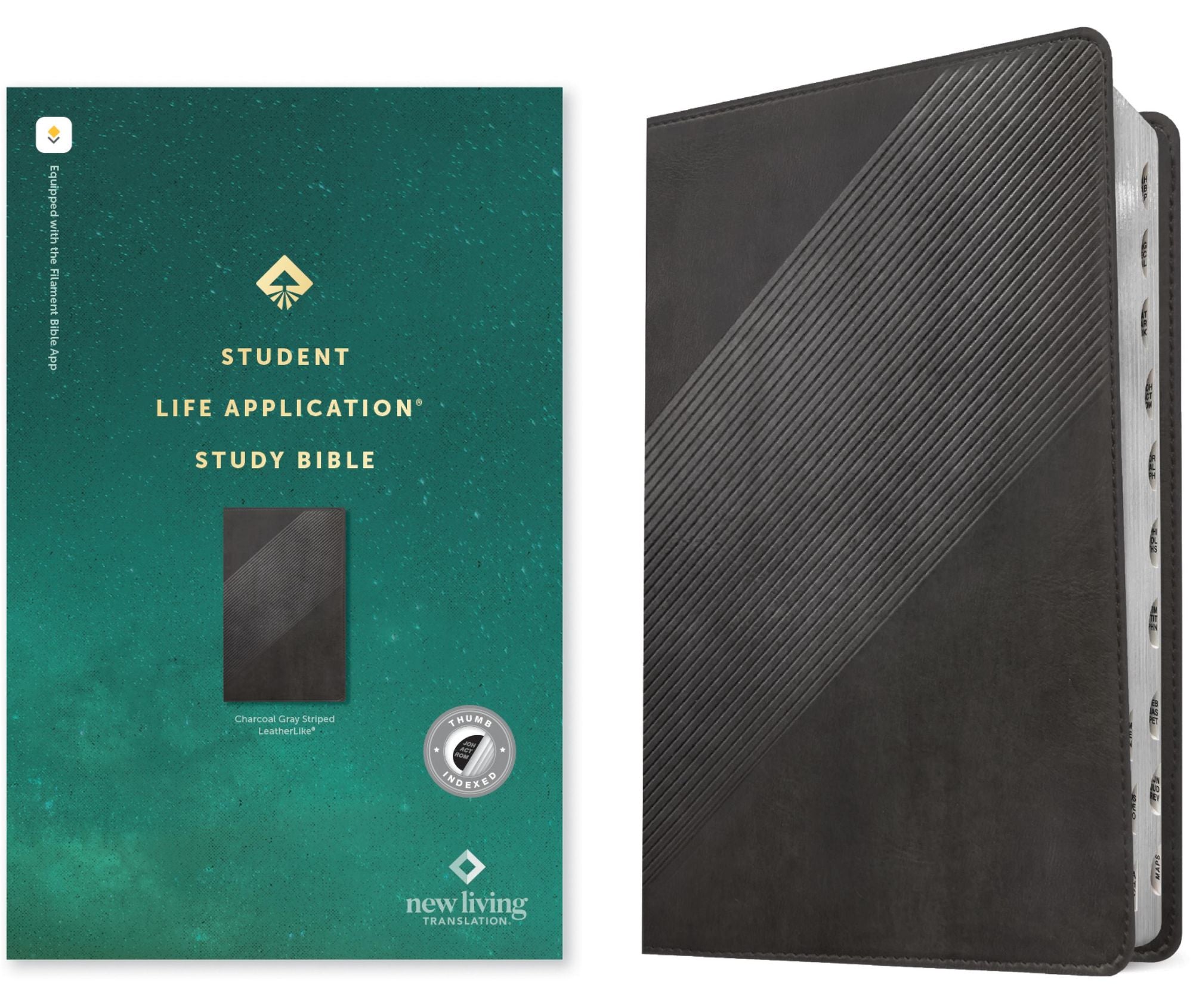 NLT Student Life Application Study Bible, Filament Enabled (LeatherLike, Charcoal Gray Striped, Indexed, Red Letter)