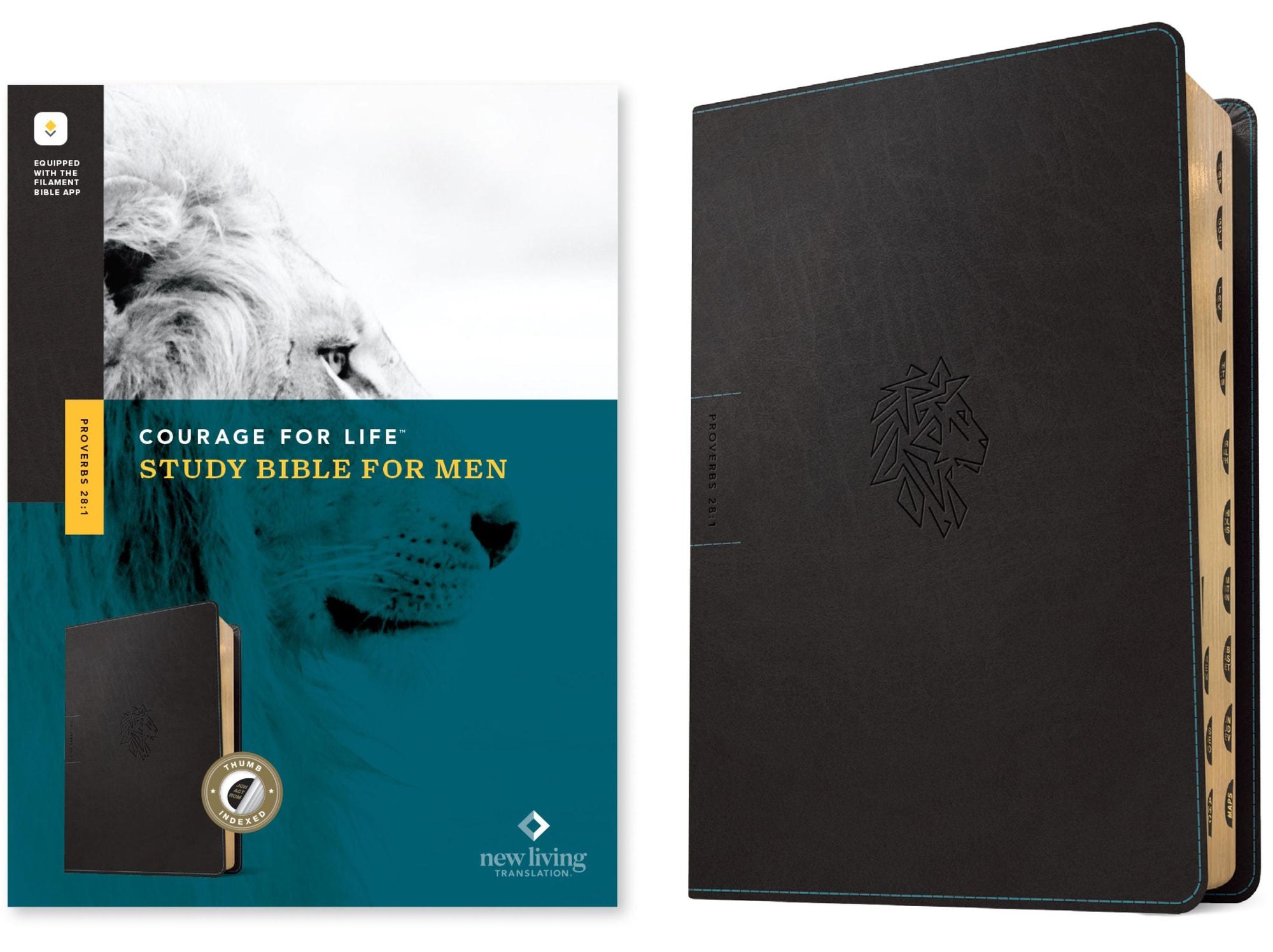 NLT Courage For Life Study Bible for Men, Filament Enabled (LeatherLike, Onyx Lion, Indexed)
