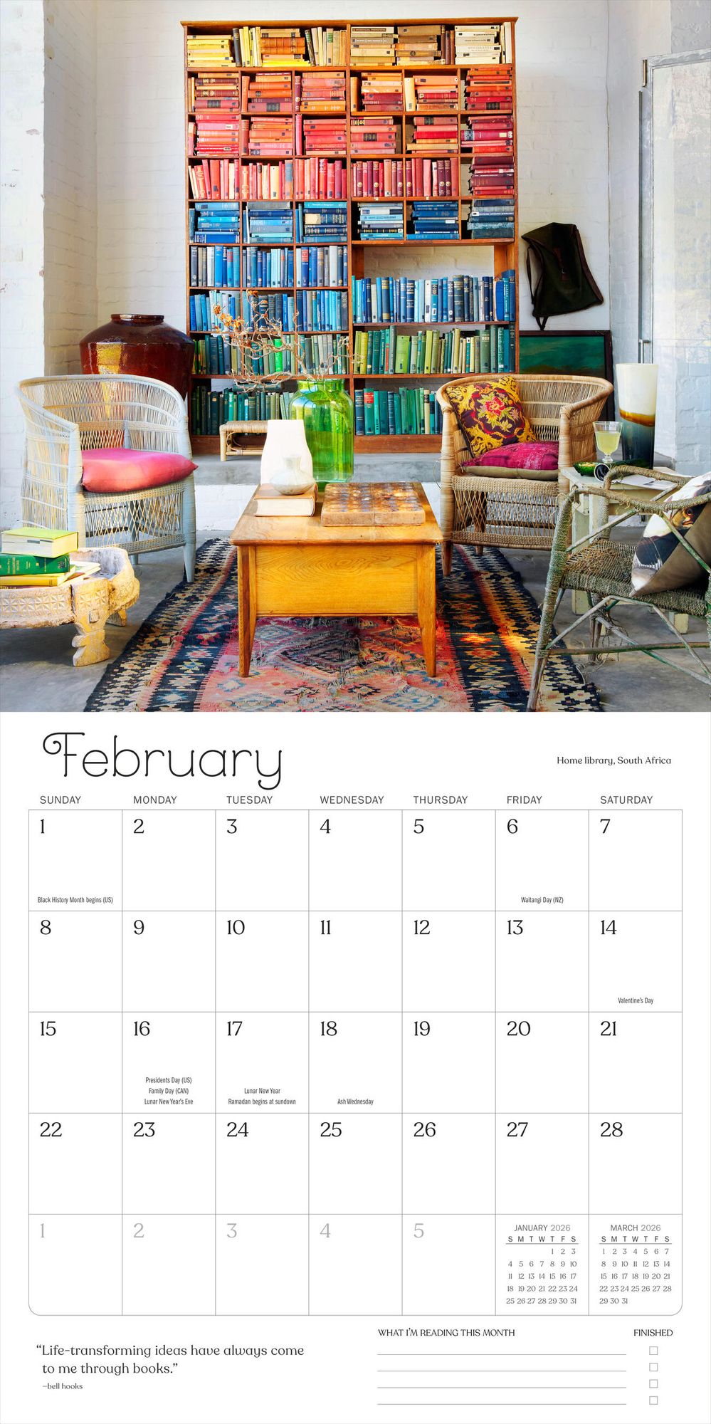 2026 Calendar for Book Lovers Wall Calendar