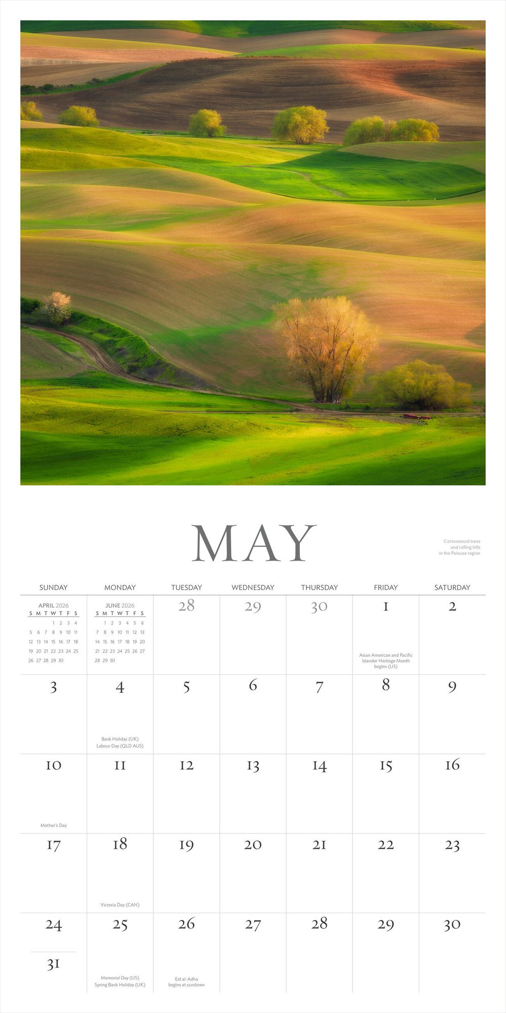 Washington Evergreen Wall Calendar 2026
