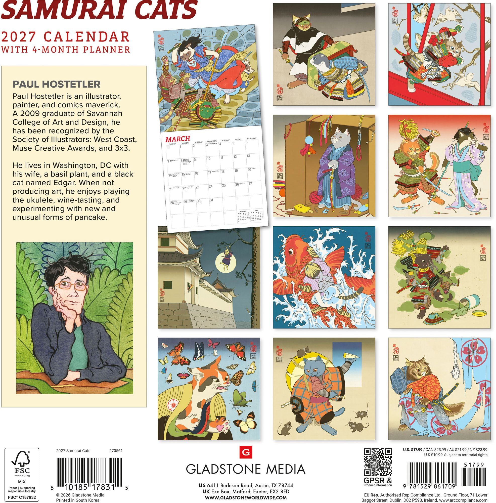 2027 Samurai Cats Wall Calendar
