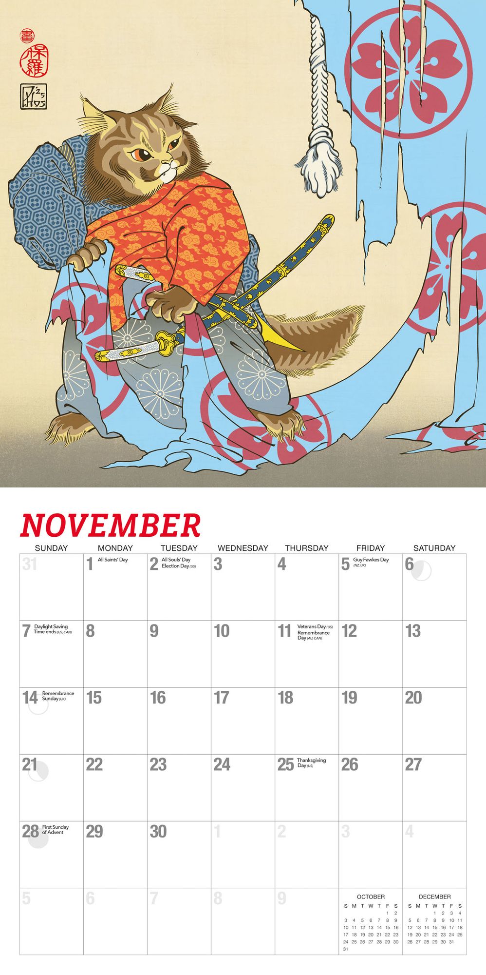 2027 Samurai Cats Wall Calendar