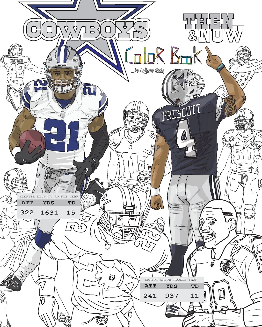 Ezekiel Elliott and the Dallas Cowboys: Then and Now: The Ultimate Football Coloring, Activity and Stats Book for Adults and Kids