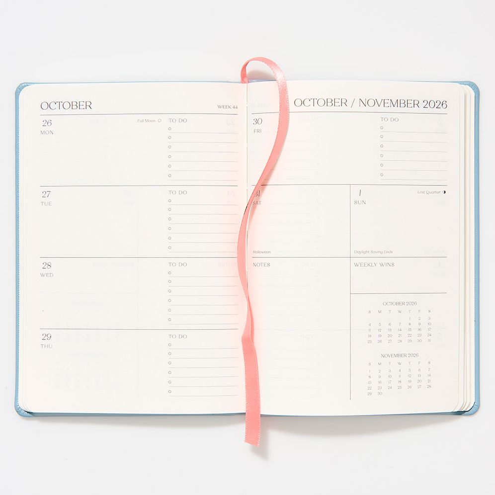 2025-2026 Paper Source Light Blue Leather 18-Month Weekly Pocket Planner