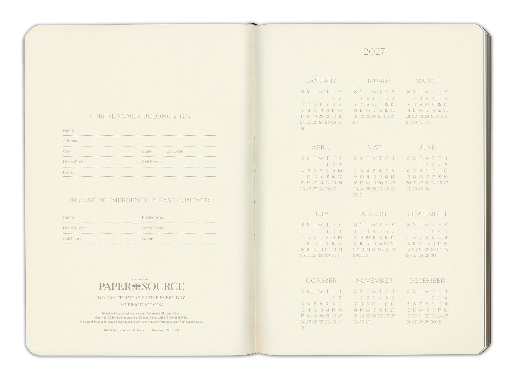 2027 Paper Source Dusty Mauve Monthly Pocket Planner