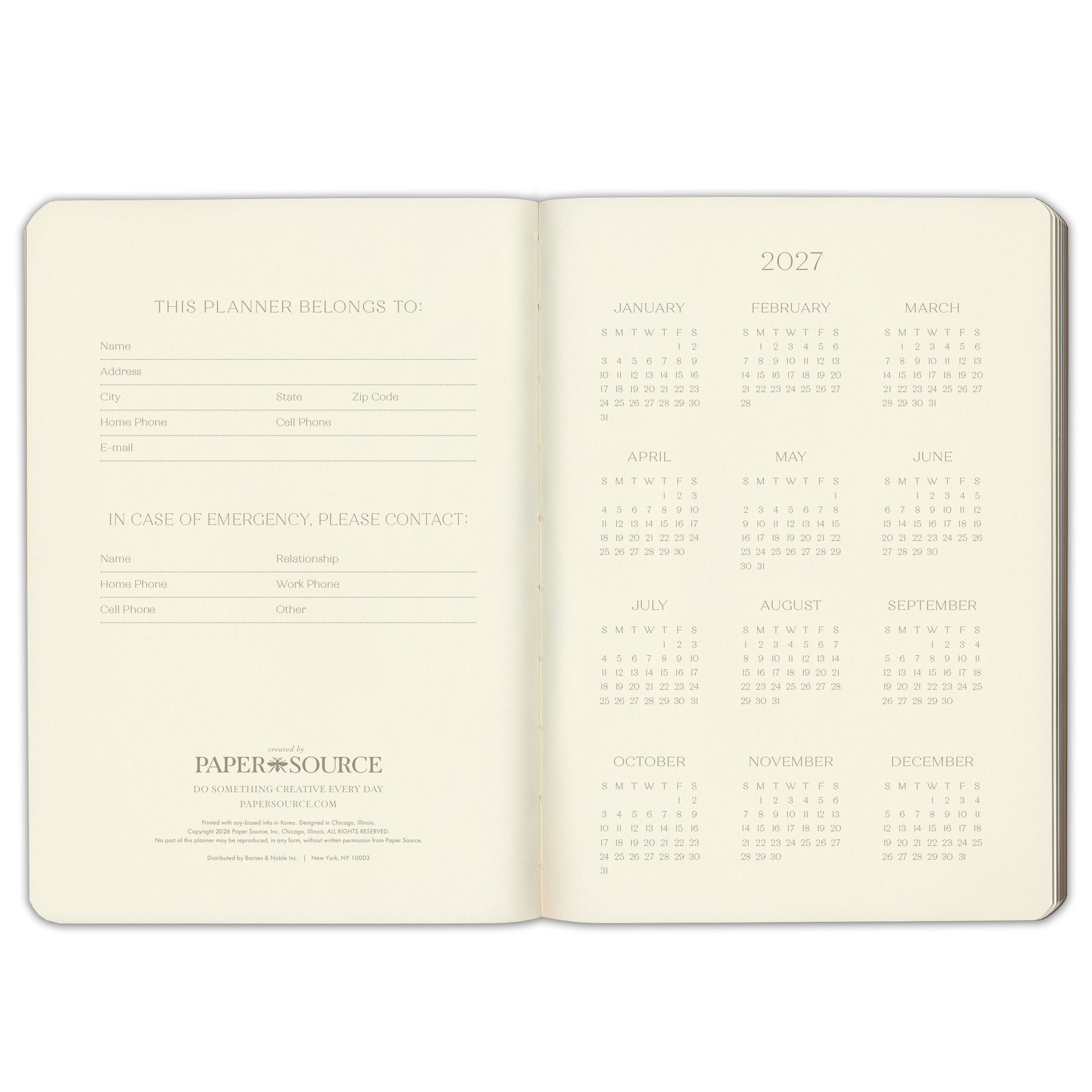 2027 Paper Source Black Weekly Desk Planner
