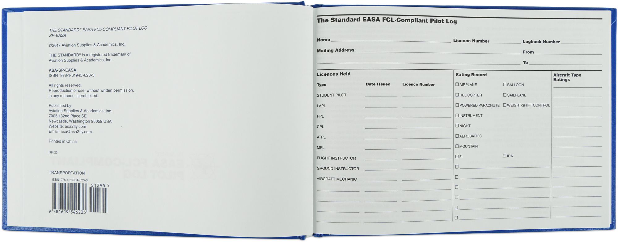 The Standard EASA FCL-Compliant Pilot Log: ASA-SP-EASA