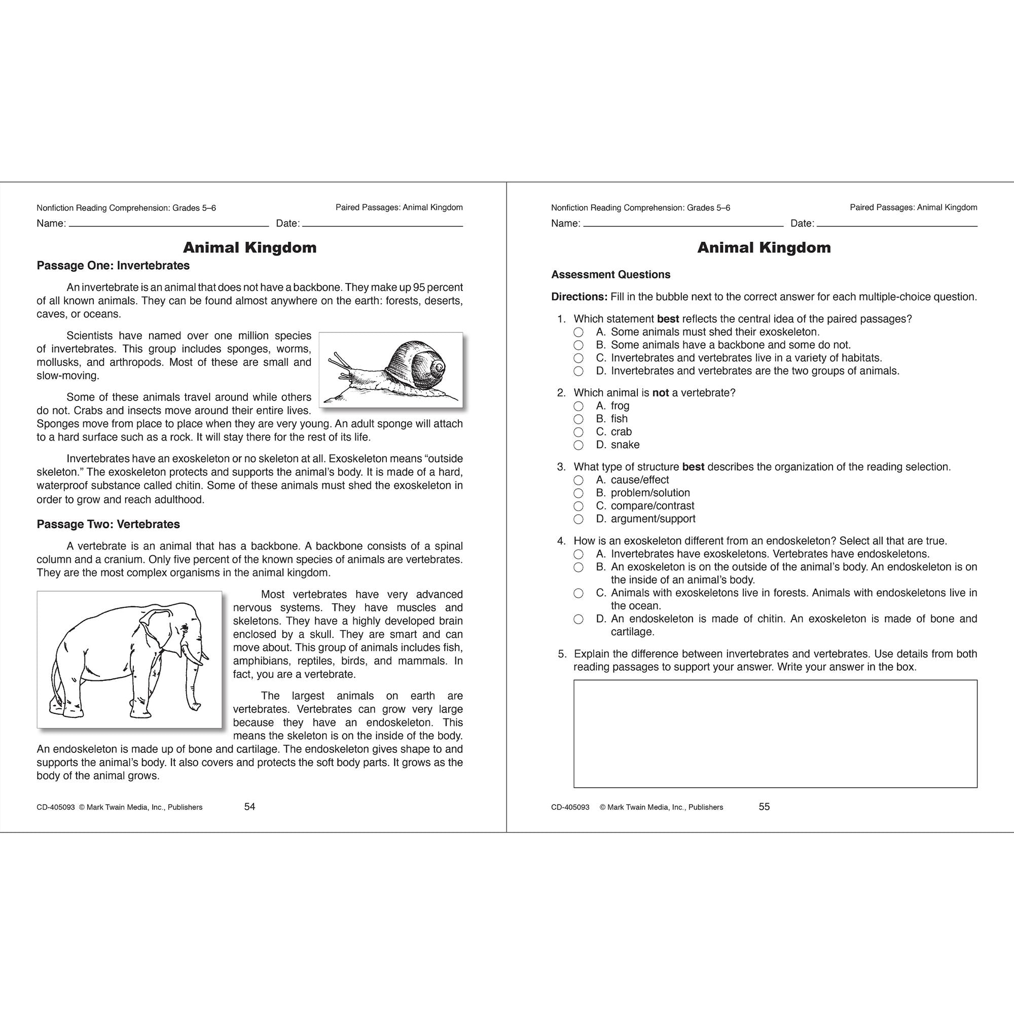 Nonfiction Reading Comprehension Workbook, Grades 5 - 6