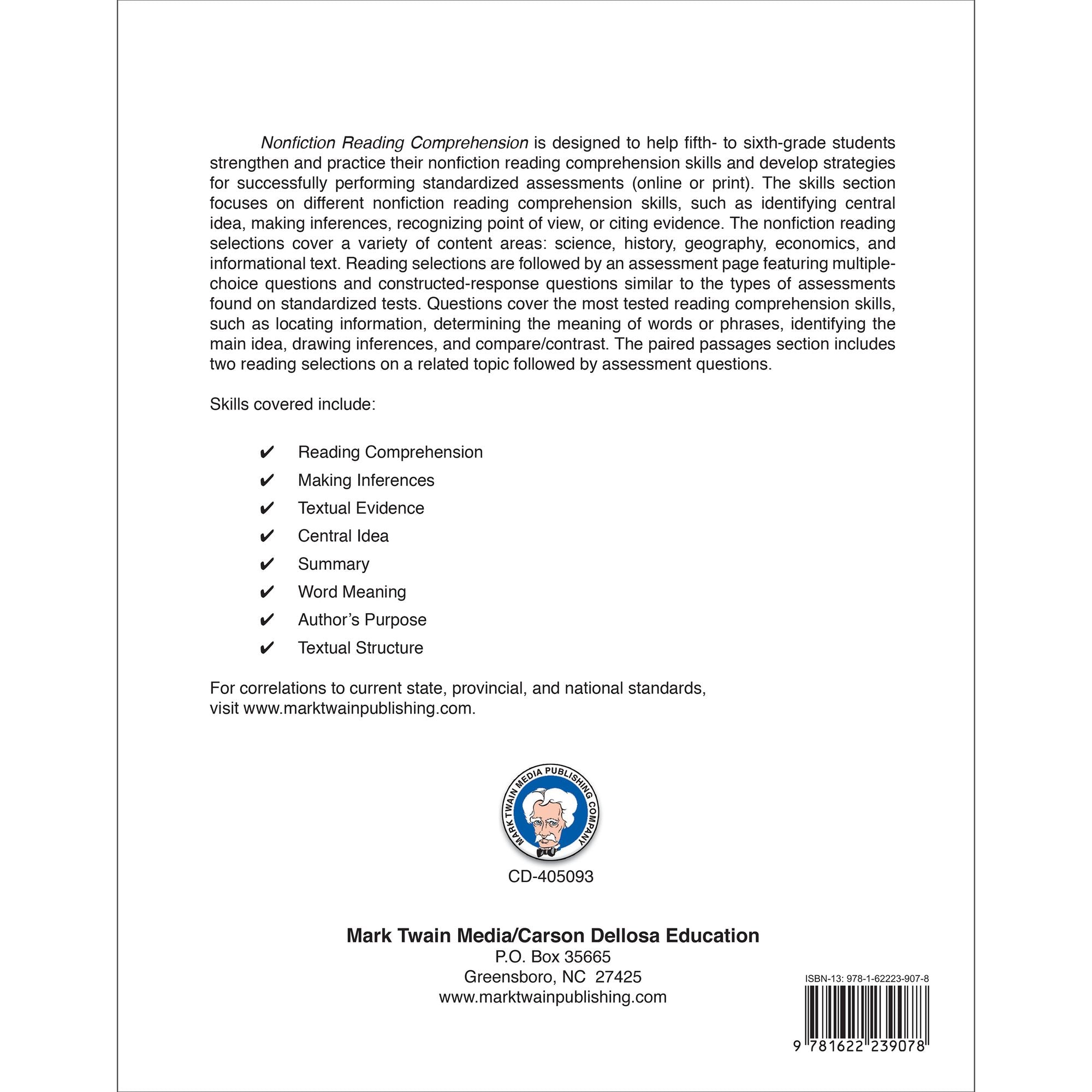 Nonfiction Reading Comprehension Workbook, Grades 5 - 6