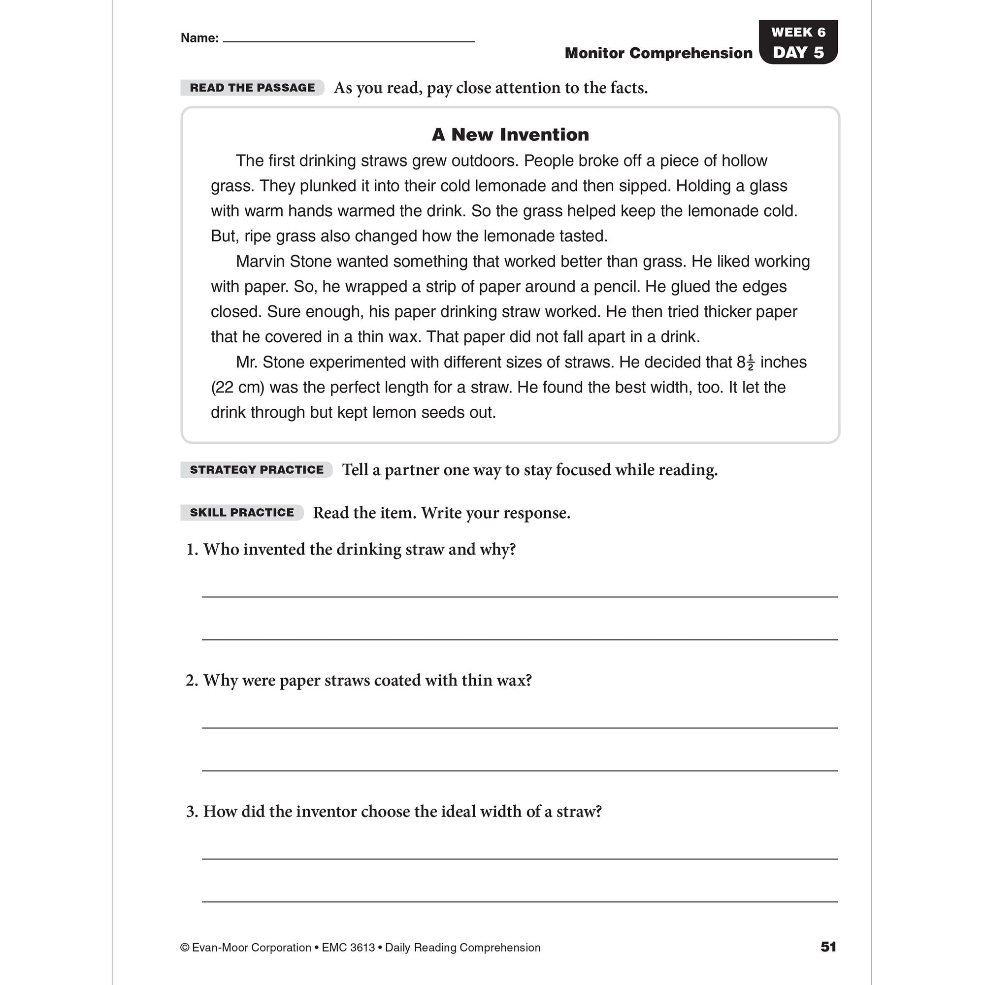 Daily Reading Comprehension, Grade 3 Sb