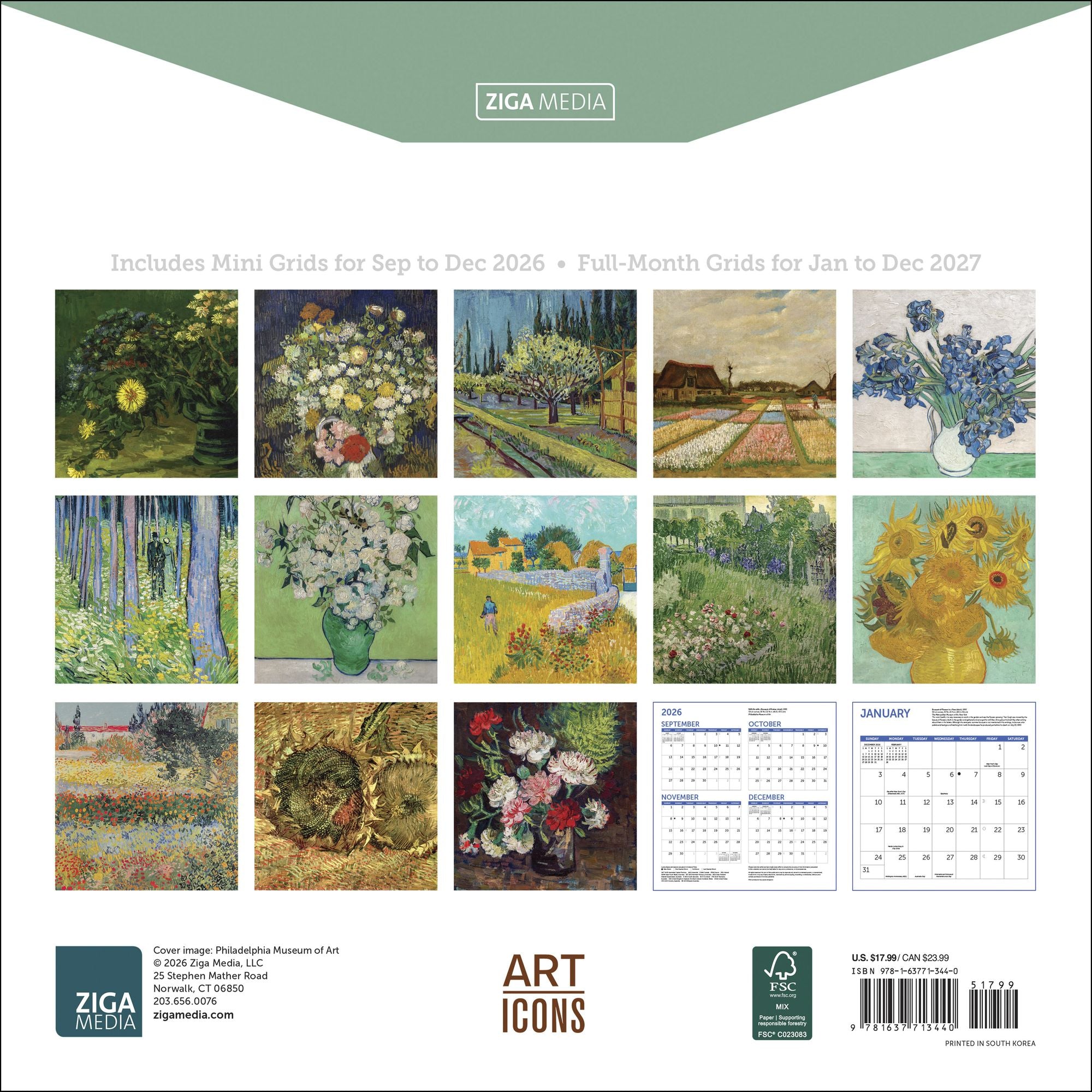 2027 Van Gogh Flowers Wall Calendar