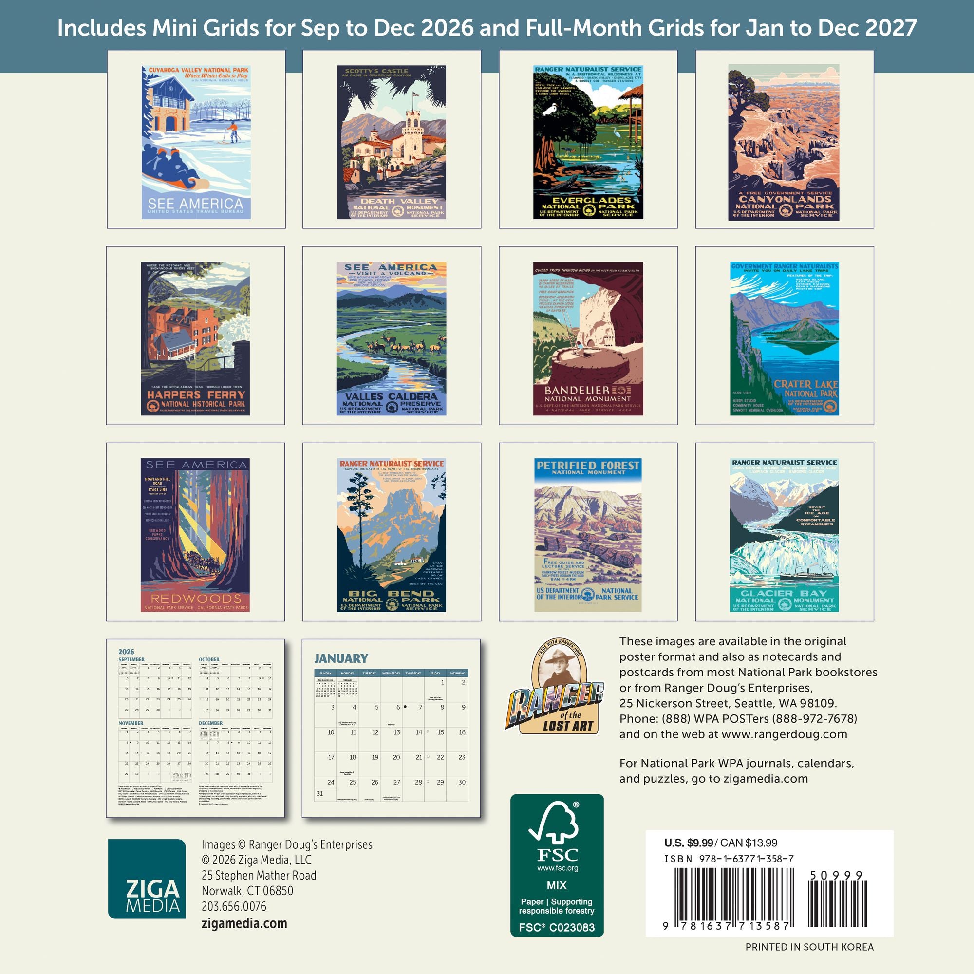 2027 National Parks Poster Art of the WPA ¿ Mini Wall Calendar