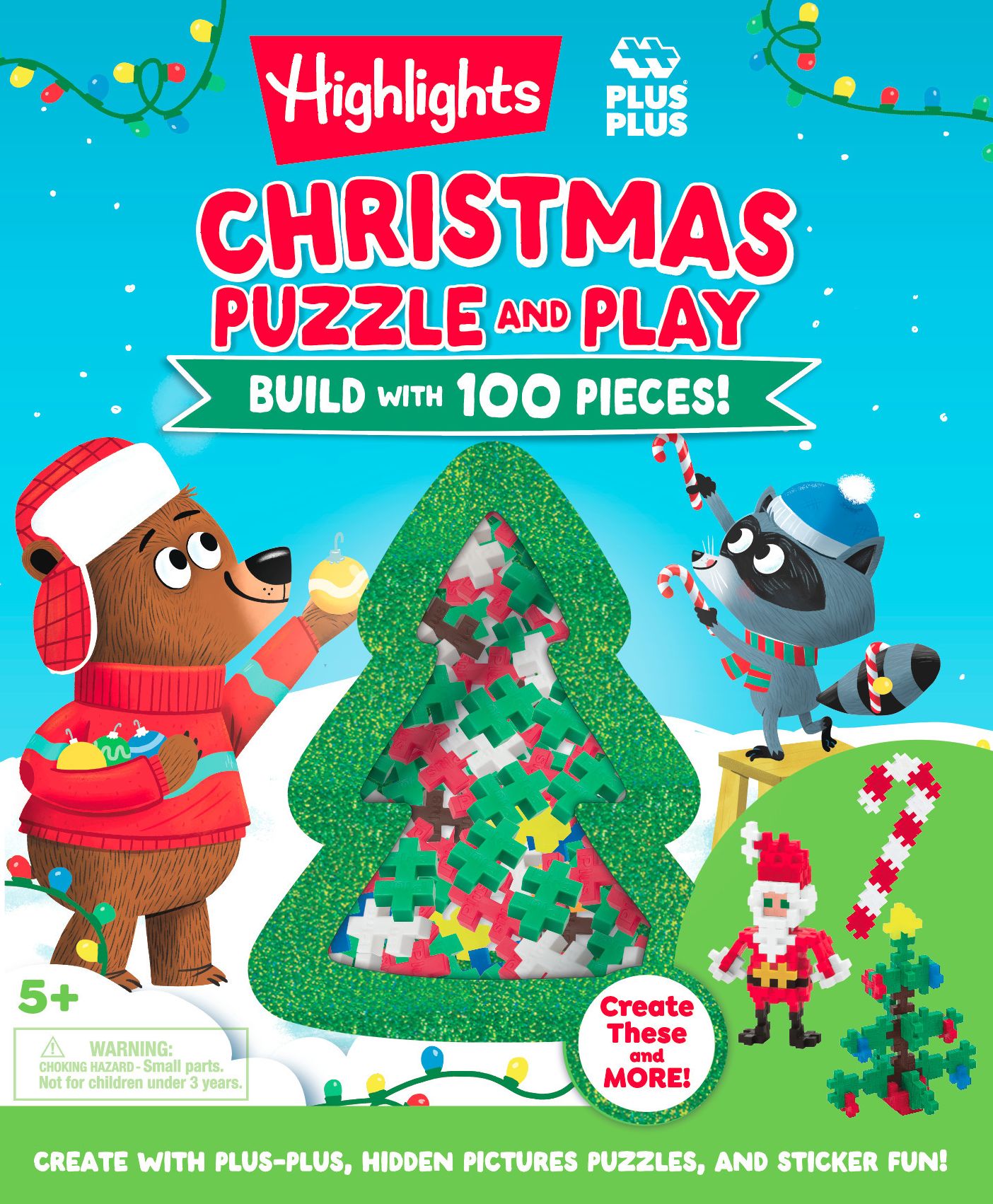 Christmas Puzzle and Play: Build with 100 Pieces!: Holiday Set with Hidden Objects and Plus-Plus Building Blocks for Kids Ages 5 and Up