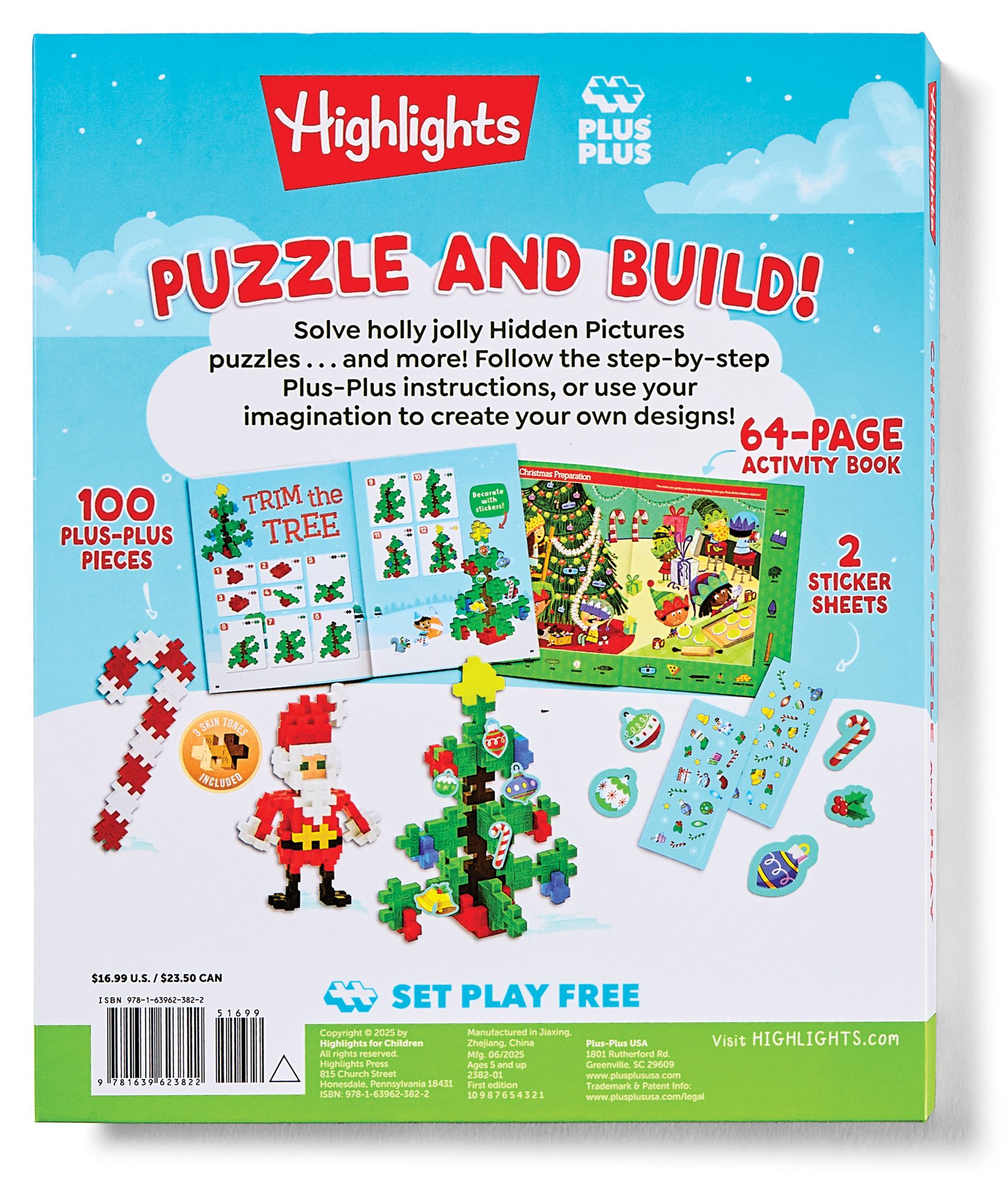 Christmas Puzzle and Play: Build with 100 Pieces!: Holiday Set with Hidden Objects and Plus-Plus Building Blocks for Kids Ages 5 and Up