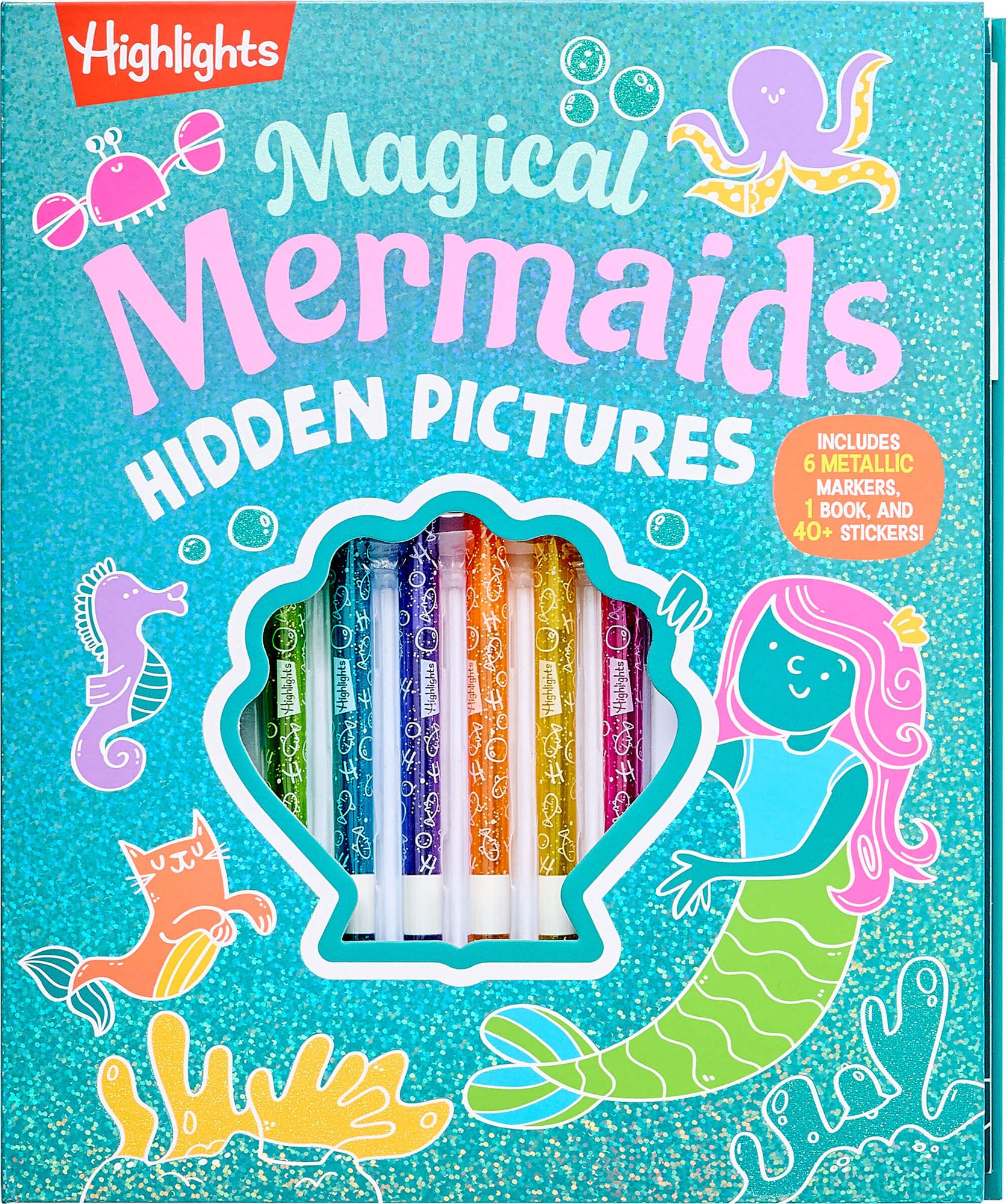 Magical Mermaids Hidden Pictures: Kids Mermaid Coloring Book with Markers Featuring Over 40 Ready-to-Color Stickers, Hidden Pictures Scenes with Undersea Adventures for Kids 6-9