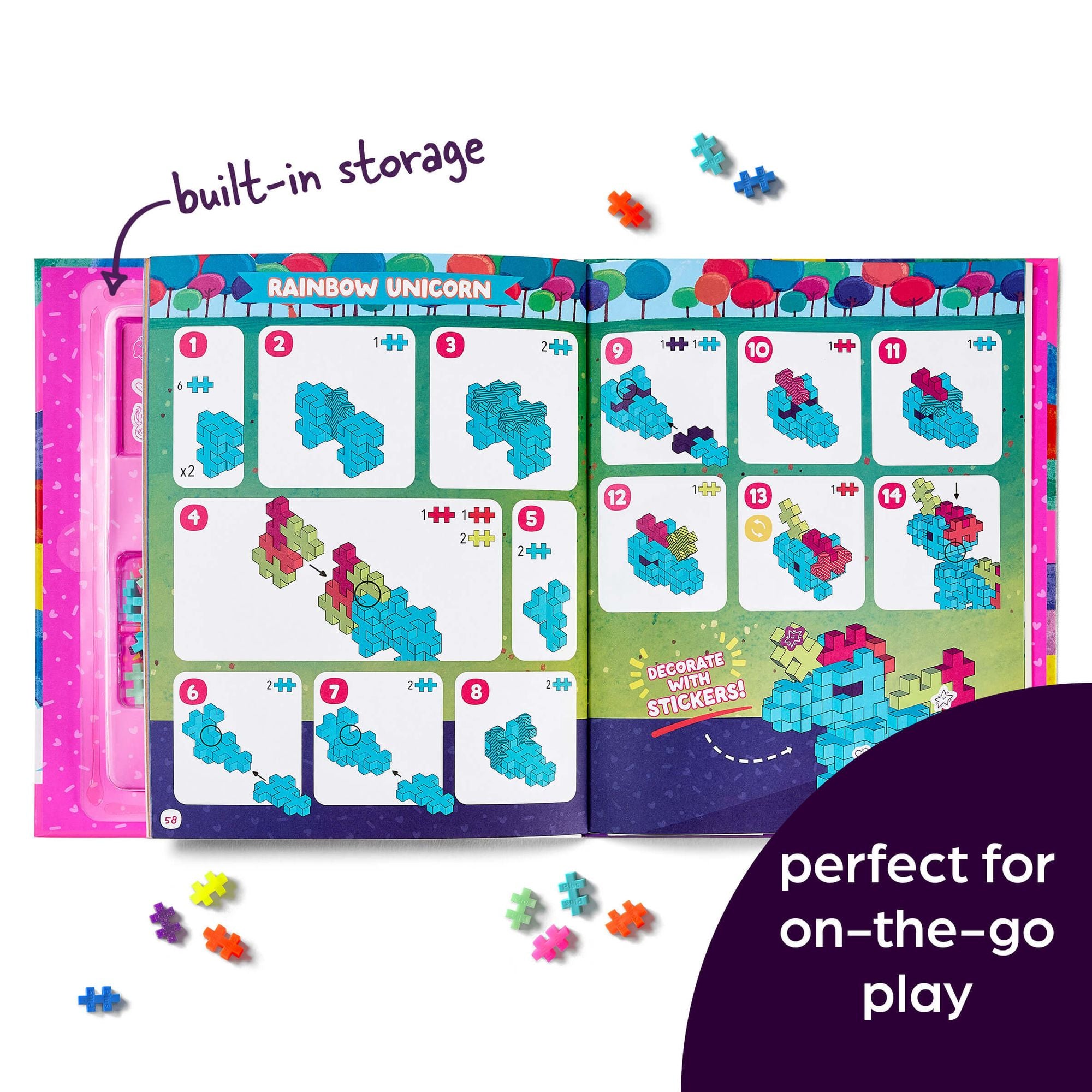 Neon Super Cute Puzzle and Play: Plus-Plus Building Blocks and Hidden Pictures Puzzle Sticker Book Set for Kids 5-9, Create and Personalize with Cute Stickers, Bright Puzzles and Neon Blocks