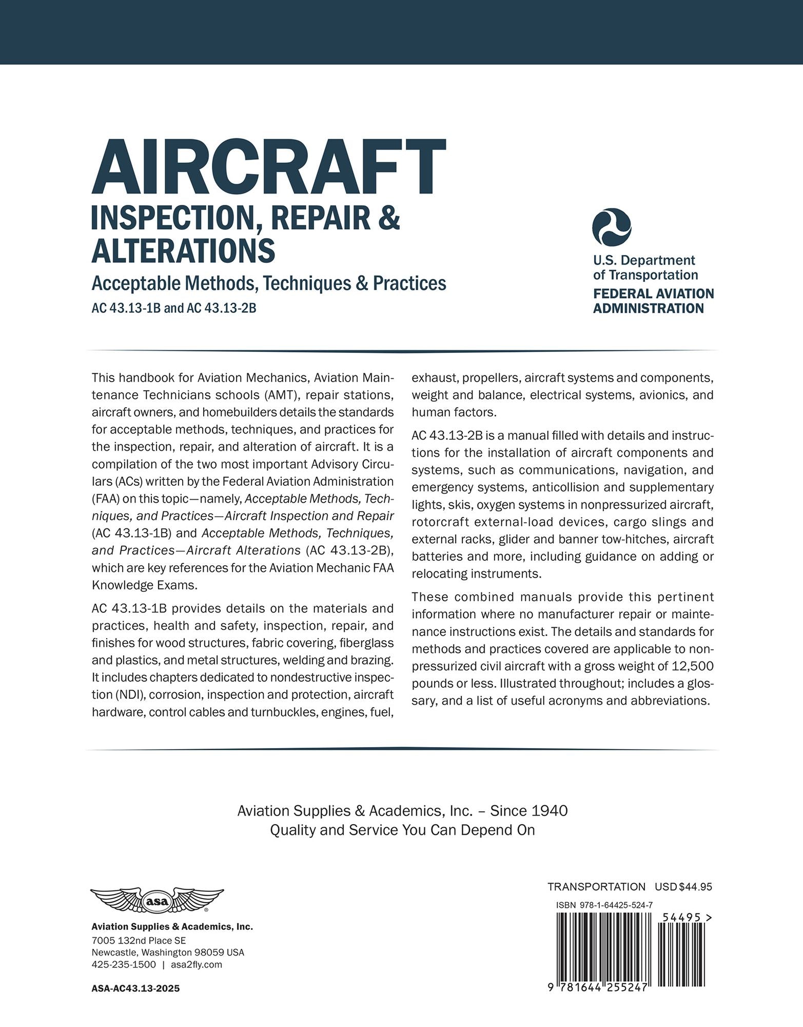 Aircraft Inspection, Repair and Alterations (2026): Acceptable Methods, Techniques, and Practices (AC 43.13-1B, AC 43.13-2B)