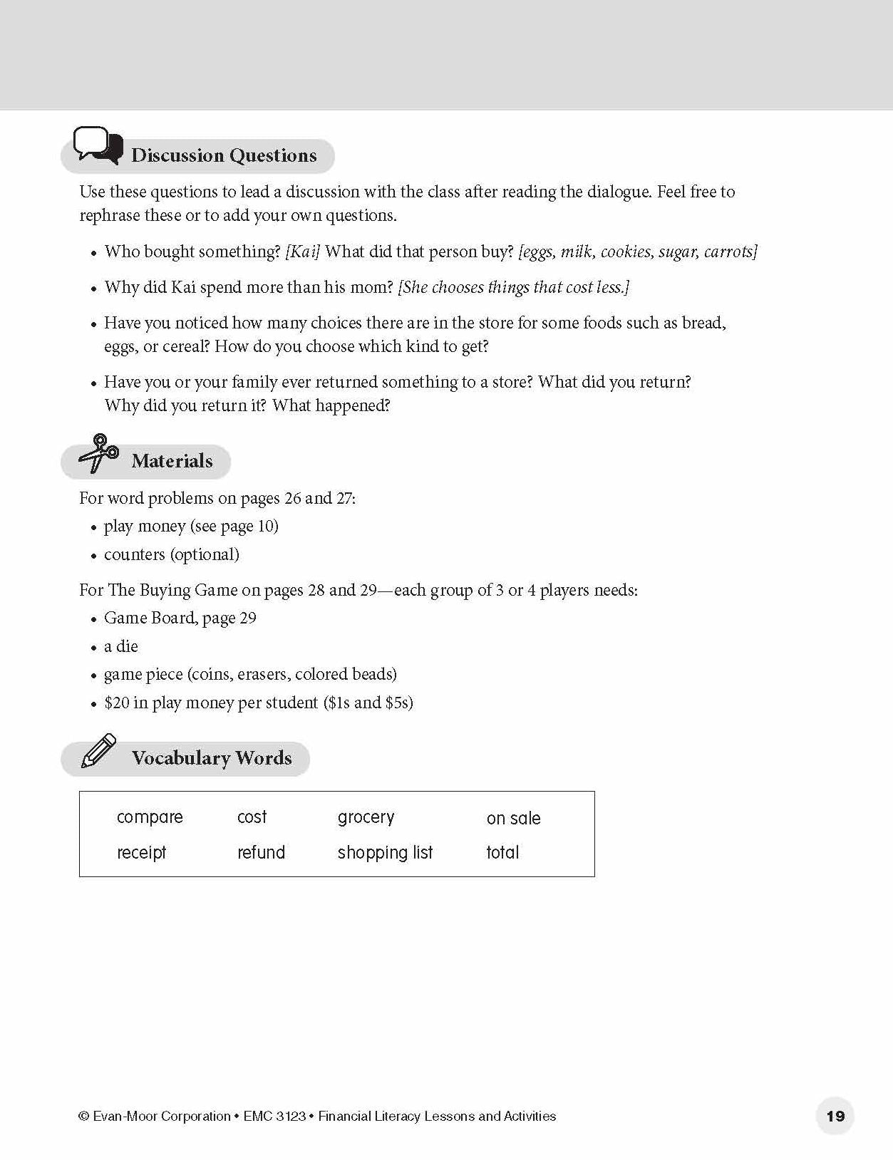 Financial Literacy Lessons And Activities, Grade 3