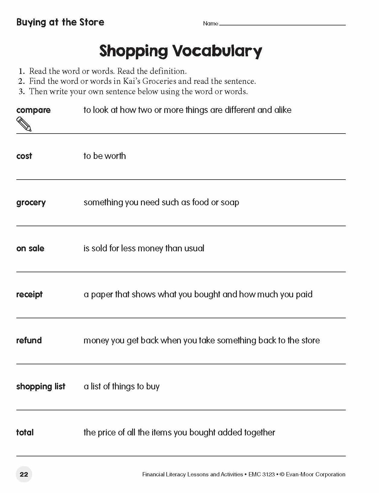 Financial Literacy Lessons And Activities, Grade 3