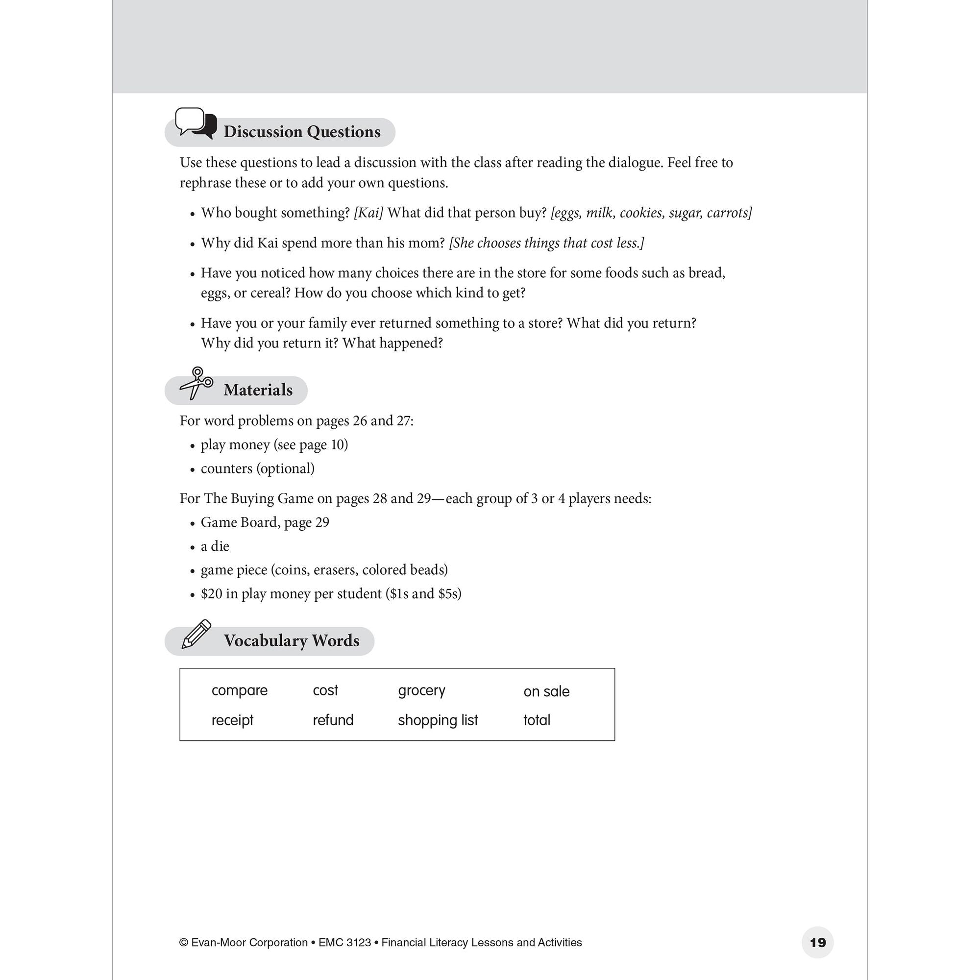 Financial Literacy Lessons And Activities, Grade 3