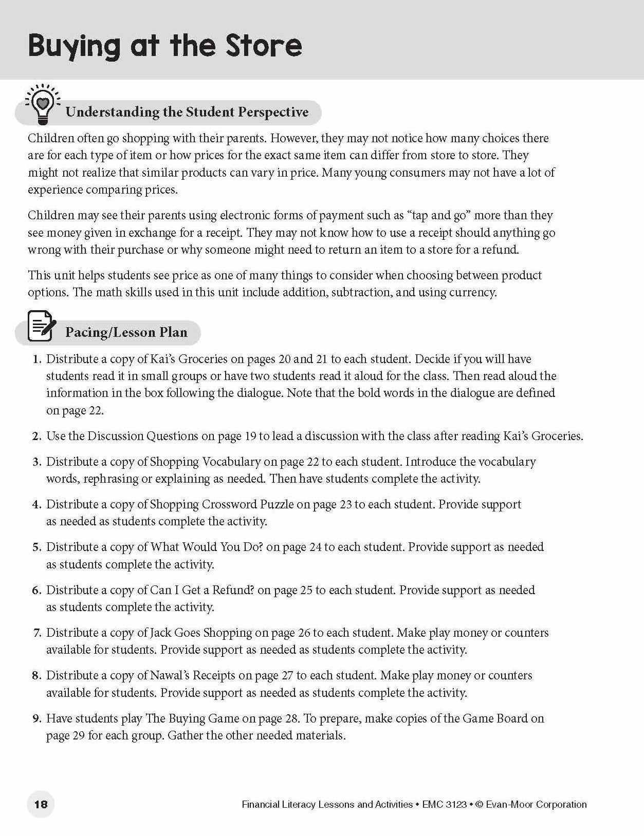 Financial Literacy Lessons And Activities, Grade 3