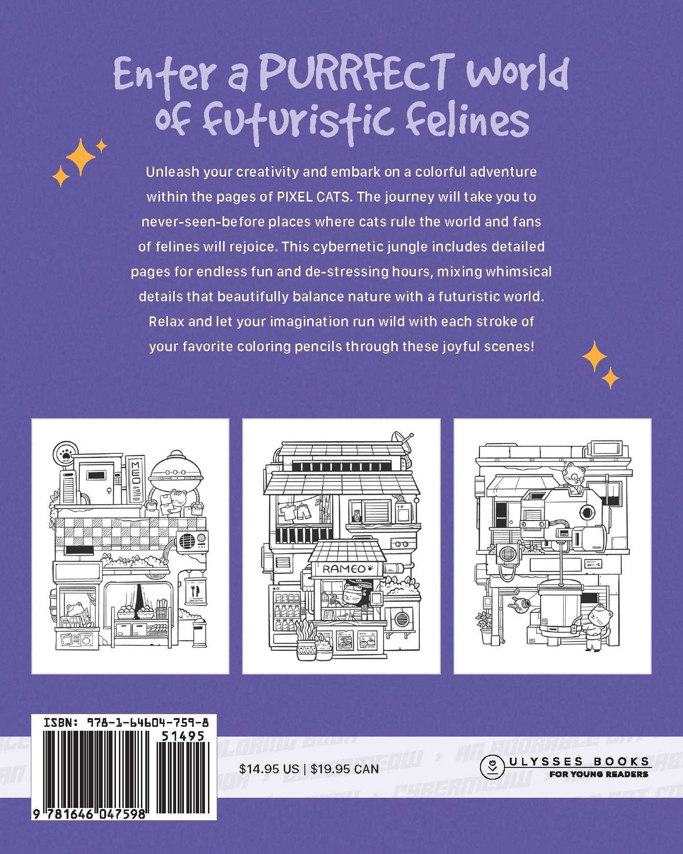 Pixel Cats: Fun and Relaxing Coloring Pages with Adorable Cats and Cute Cityscapes