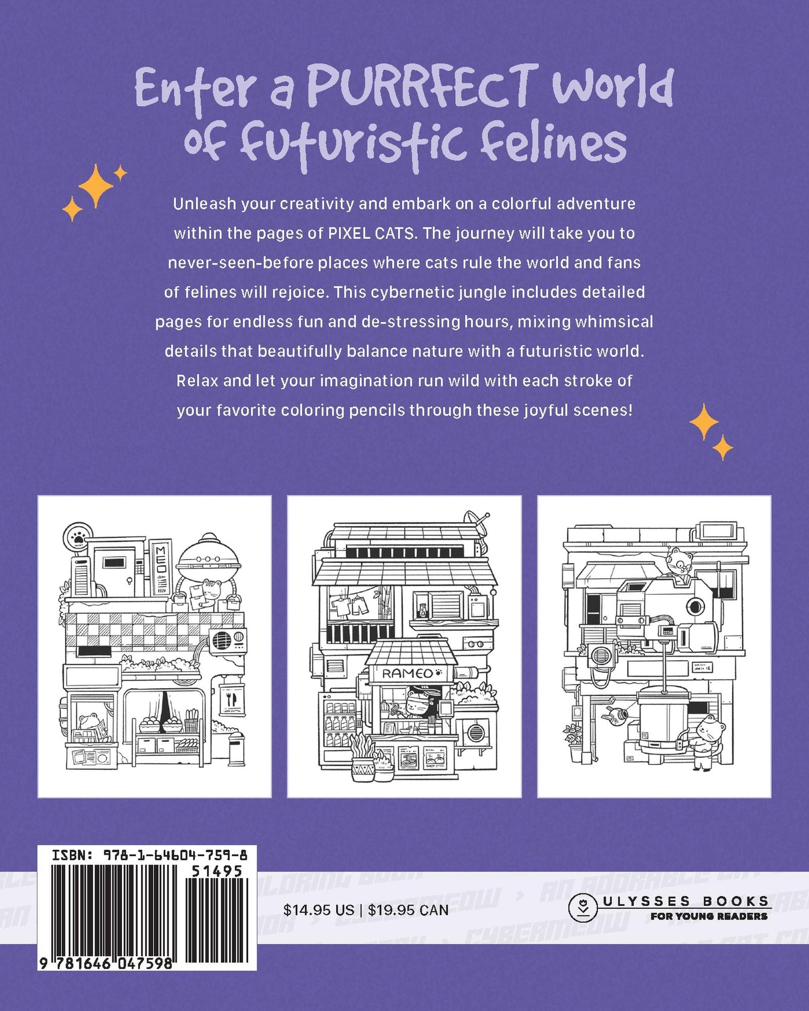 Pixel Cats: Fun and Relaxing Coloring Pages with Adorable Cats and Cute Cityscapes