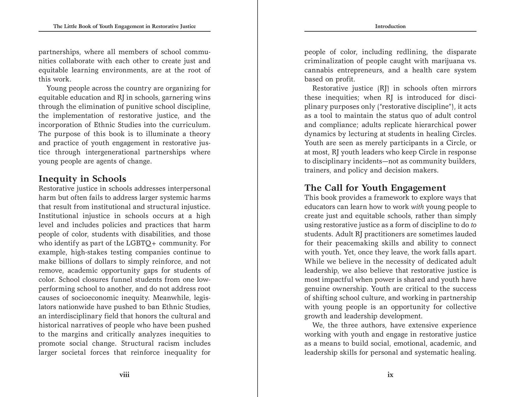 The Little Book of Youth Engagement in Restorative Justice: Intergenerational Partnerships for Just and Equitable Schools