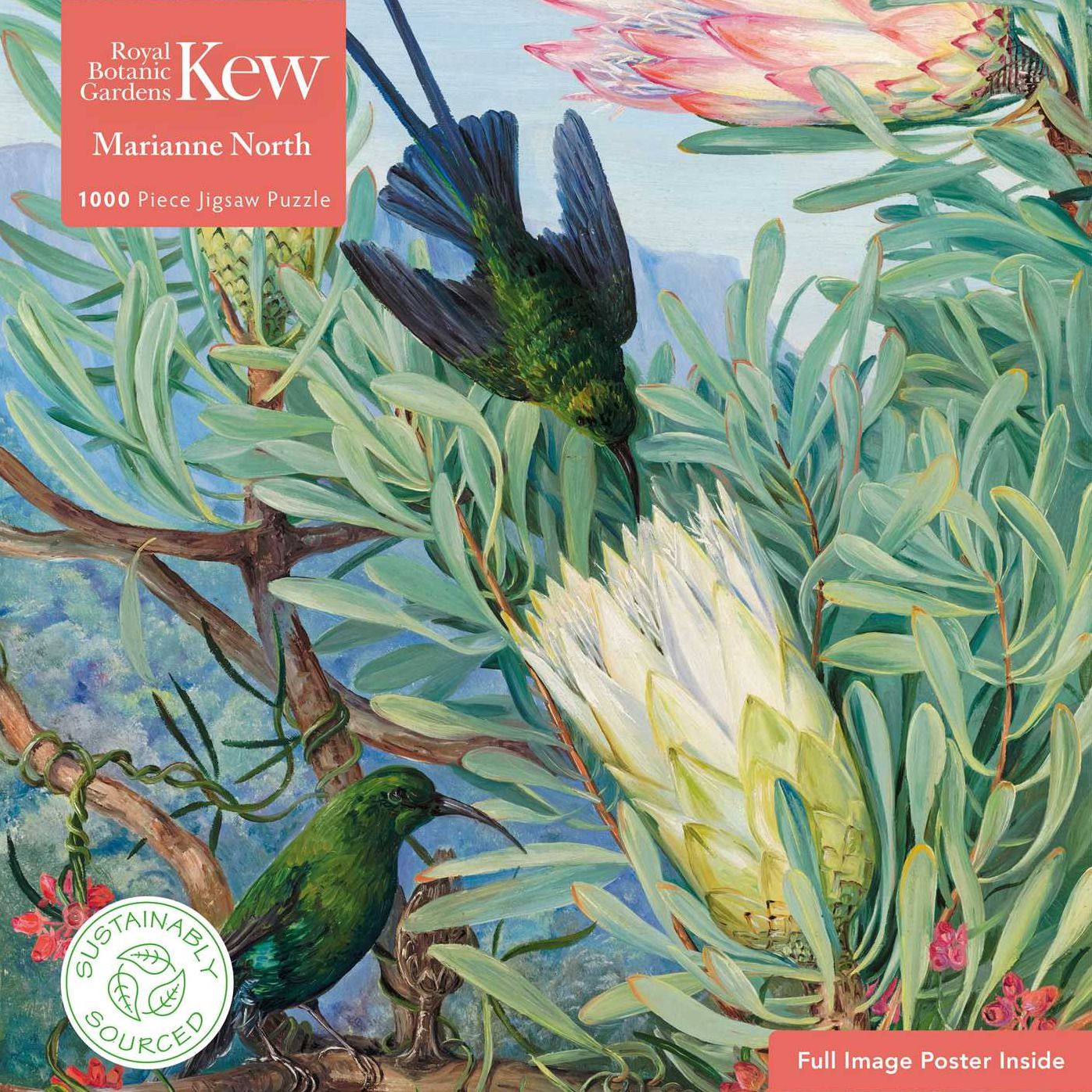 Adult Sustainable Jigsaw Puzzle Kew Gardens: Marianne North: Honeyflowers and Honeysuckers: 1000-pieces. Ethical, Sustainable, Earth-friendly