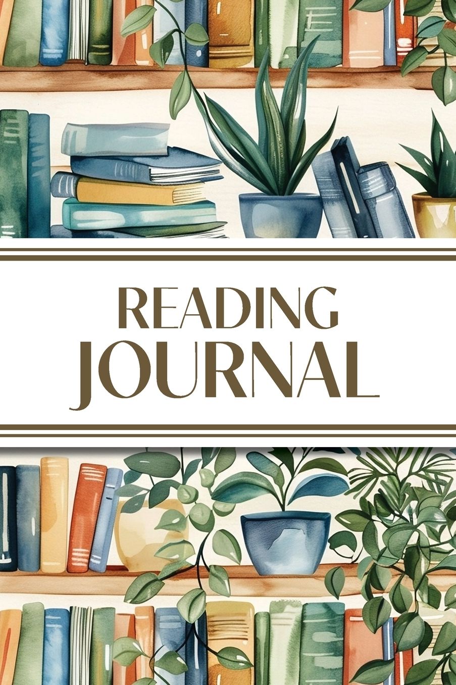 Reading Journal (Watercolor Bookshelves with Potted Plants): 6"x9" Book Lover's Diary; Book/Series Reviews, Reading Tracker, Favorite Book List, Favorite Quotes, Reading Challenges, and More!