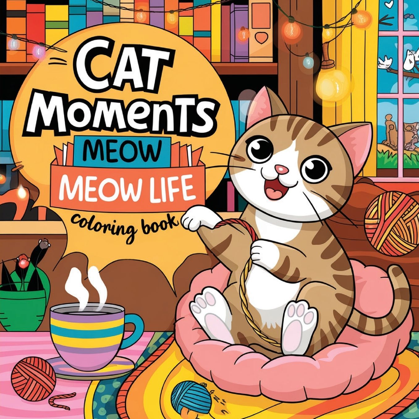 Cat Moments Coloring Book for Cat Lovers: Simple Coloring Book for Adults