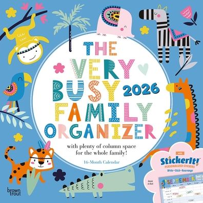 The Very Busy Family Organizer 2026 12 X 24 Inch (Hanging) Monthly Square Wall Calendar Matte Paper and Sticker Sheet Plastic-Free