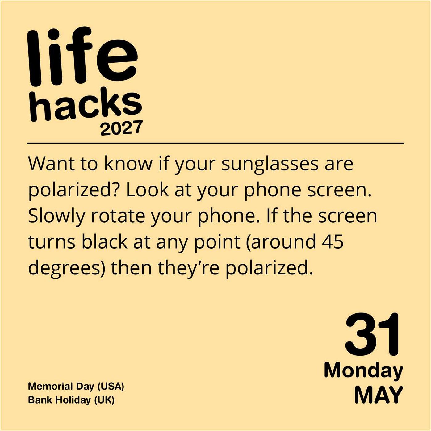 2027 Life Hacks Day-to-Day Calendar
