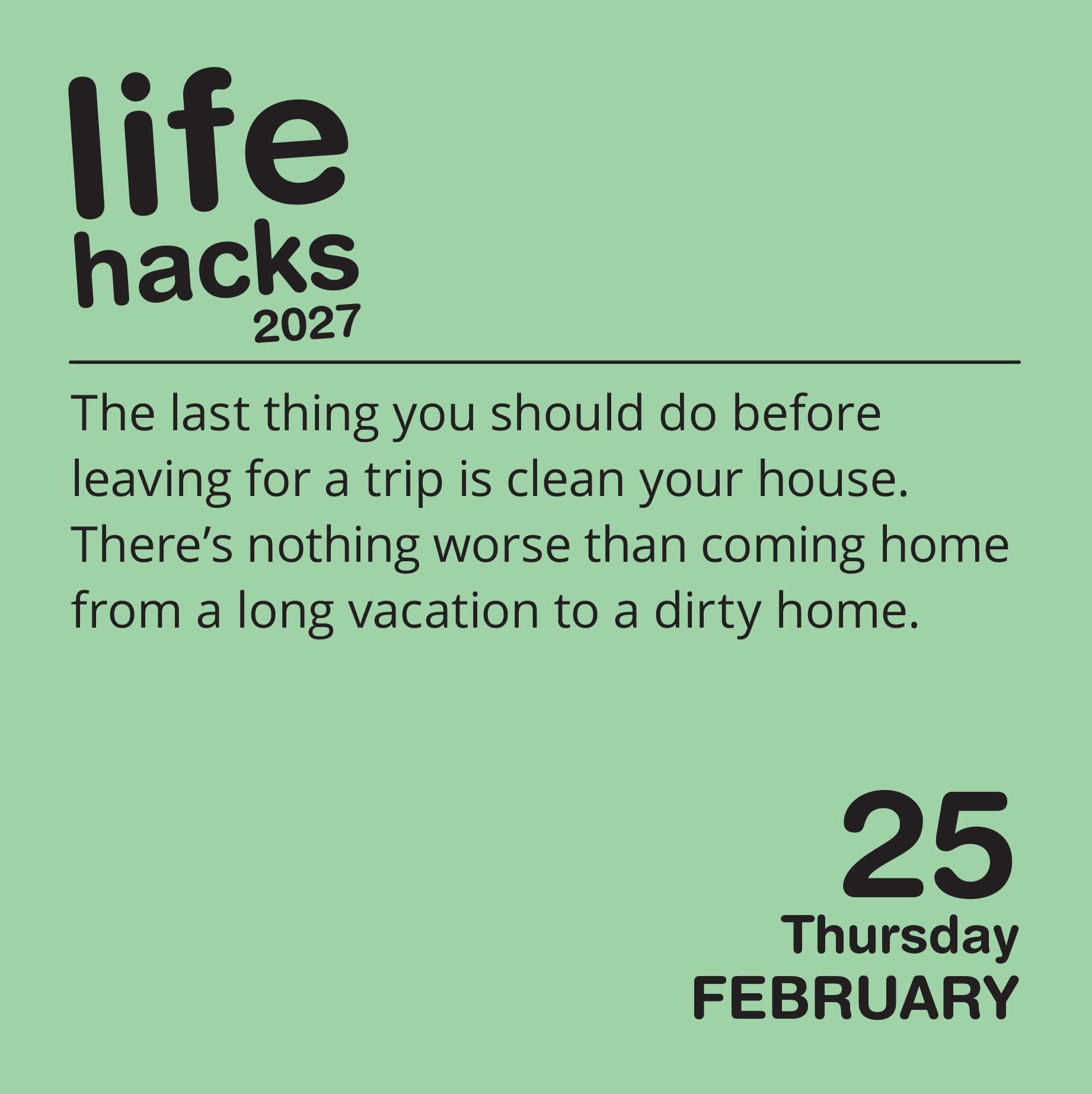 2027 Life Hacks Day-to-Day Calendar